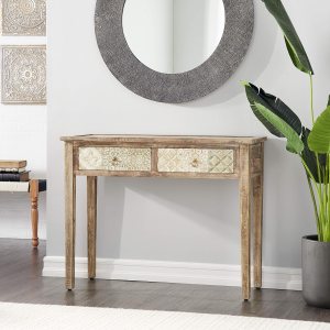 Deco 79 Escritorio tallado floral de metal, 40 x 16 x 31 pulgadas, marrón Deco 79 Escritorio tallado floral de metal, 40 x 16 x 31 pulgadas, marrón