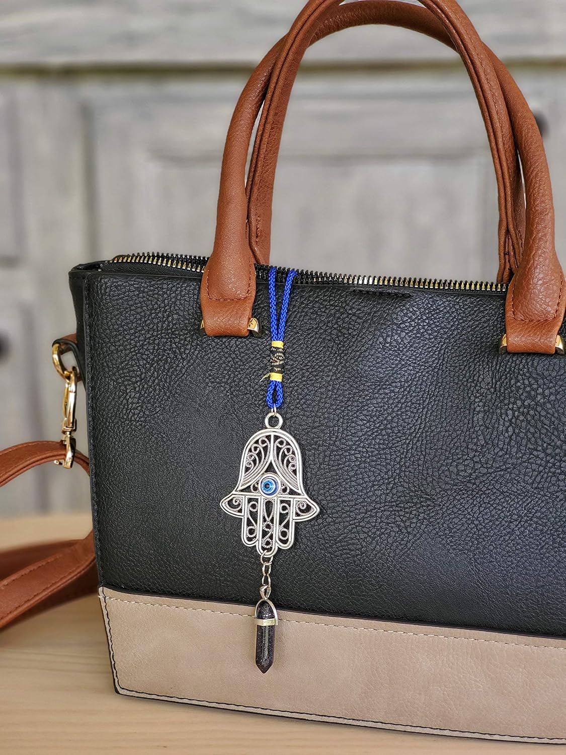 Silver Ornate Hamsa Hand Jeweled Keychain – Evil Eye Protection, Hanging Gemstone – Good Luck Charms 1.8″x9″