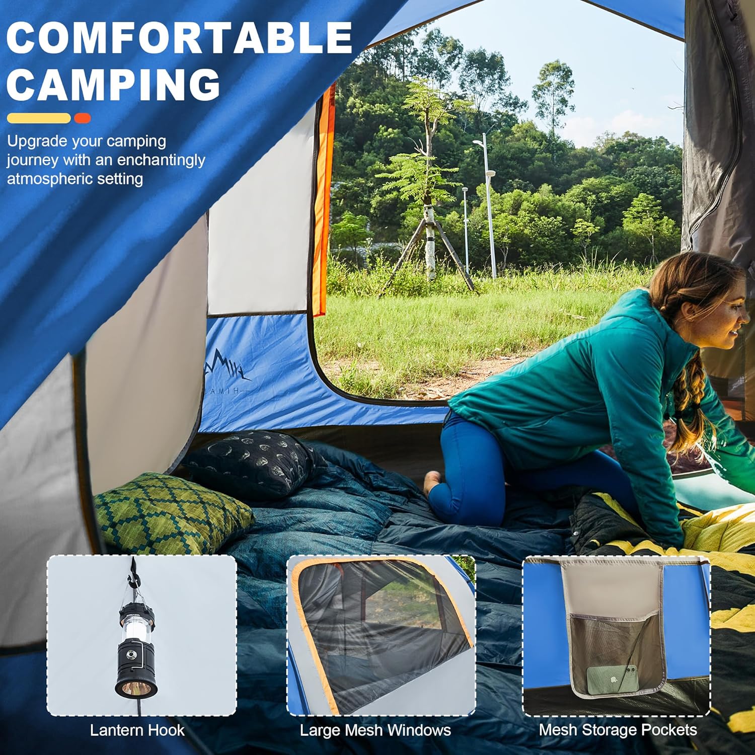 GoHimal Tienda de campaña SUV para camping, impermeable PU3000mm espacioso diseño de doble capa para 5-8 personas, incluye lluvia y bolsa de