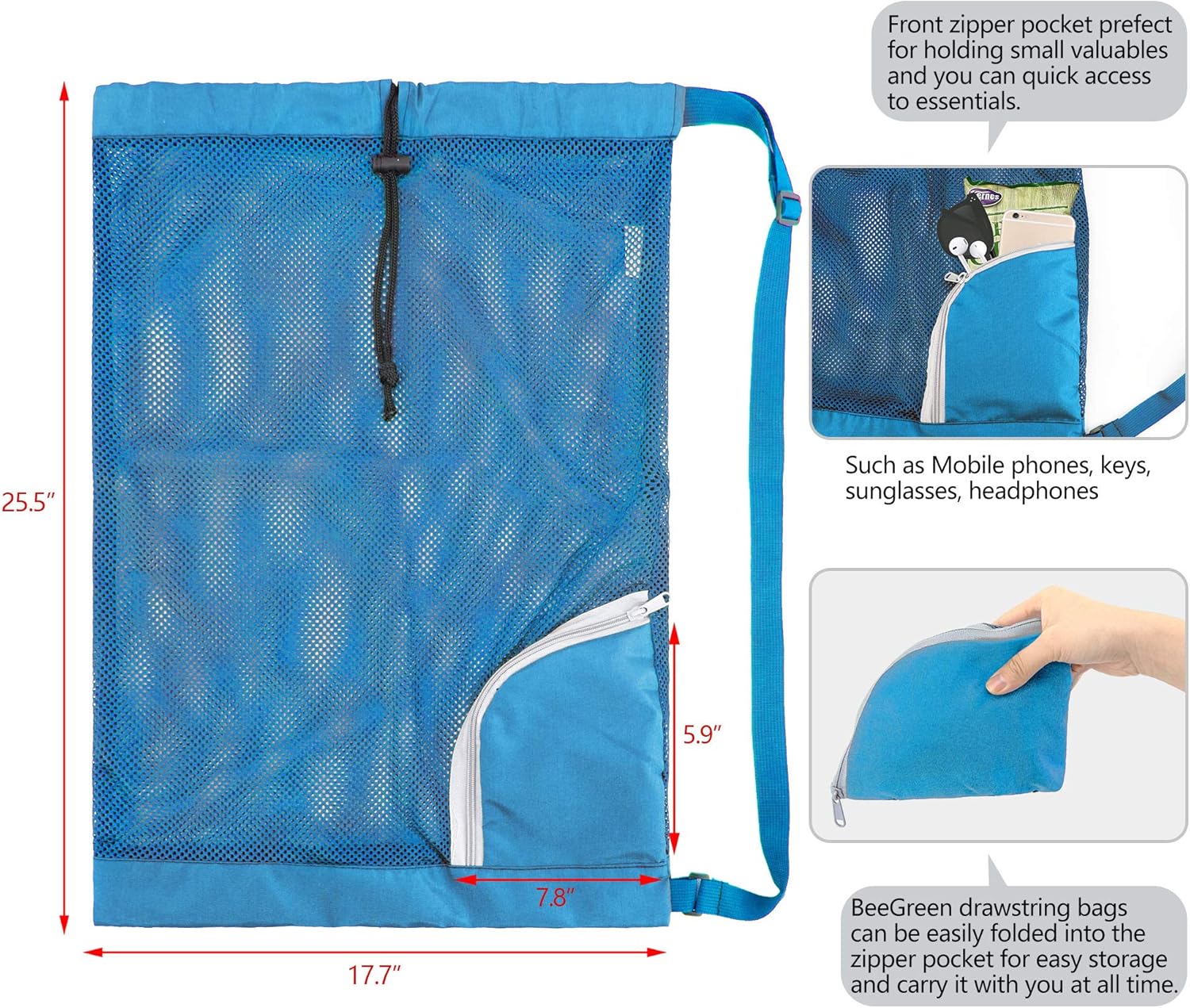 BeeGreen Bolsas de gimnasio para hombres y mujeres, mochila de malla con cordón para natación, deportes y natación, bolsa deportiva con cordón,