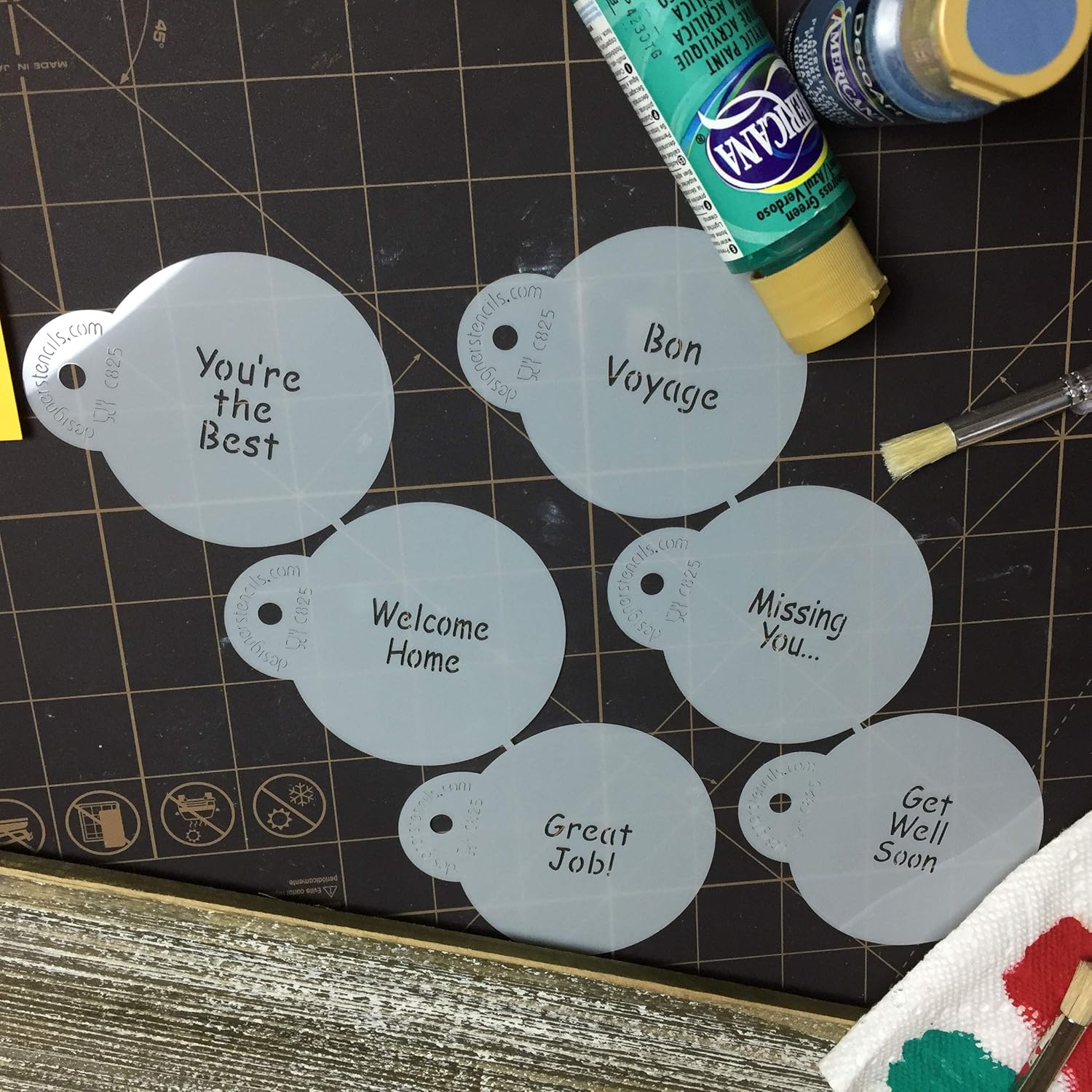 Designer Stencils Juego de plantillas de galletas con letras de estímulo, (eres el mejor – bienvenido a casa – gran trabajo – BON VOYAGE – Falta
