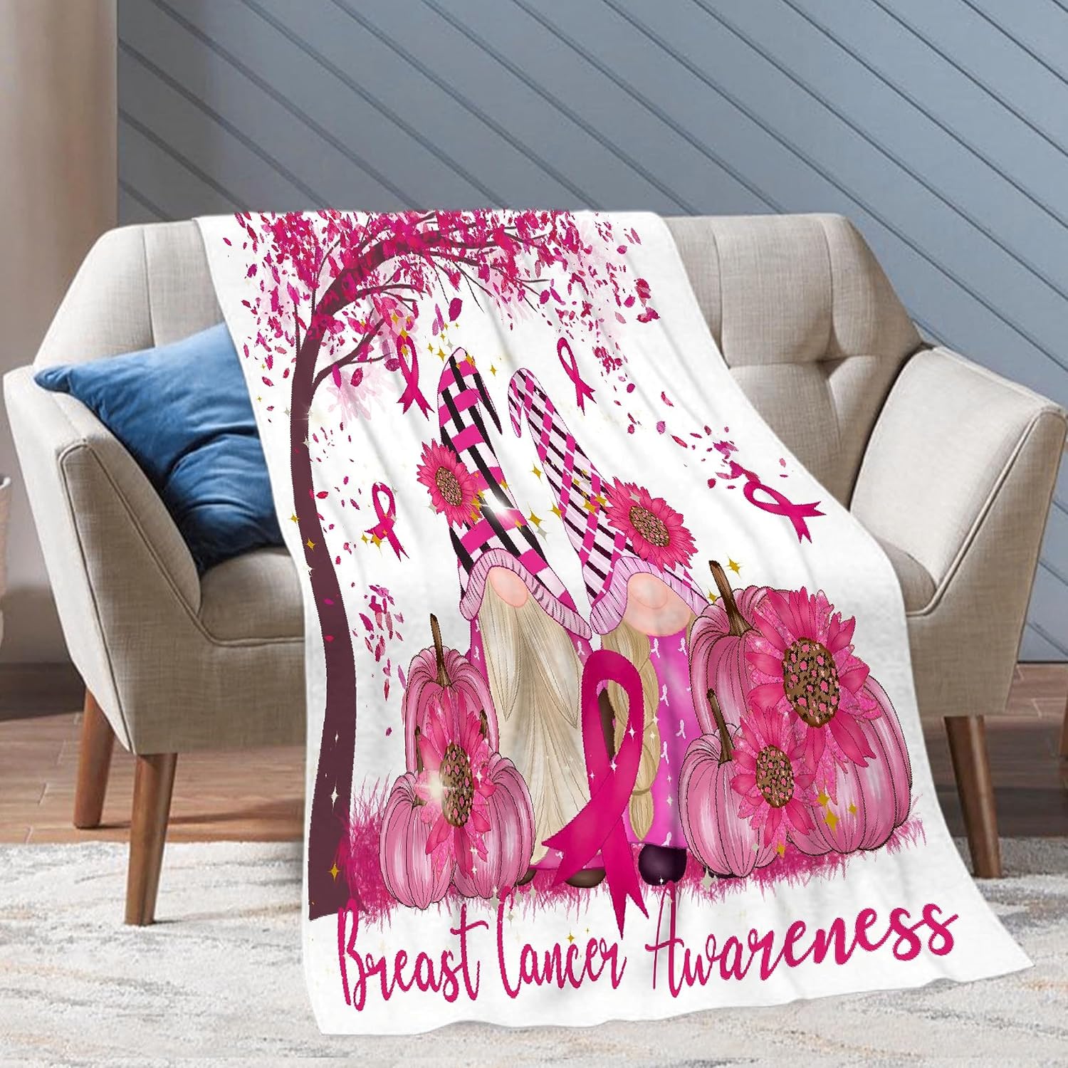 Manta de gnomos de cáncer de mama, regalos para mujeres para cáncer de mama, manta de condolencias con energía positiva inspiradora, 30 x 40
