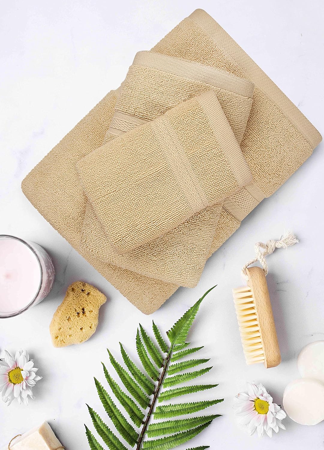 Towel and Linen Mart – Juego de toallas de baño, 2 toallas de mano y 4 paños de 2 capas de baja torsión de 600 GSM, hilado en anillo altamente