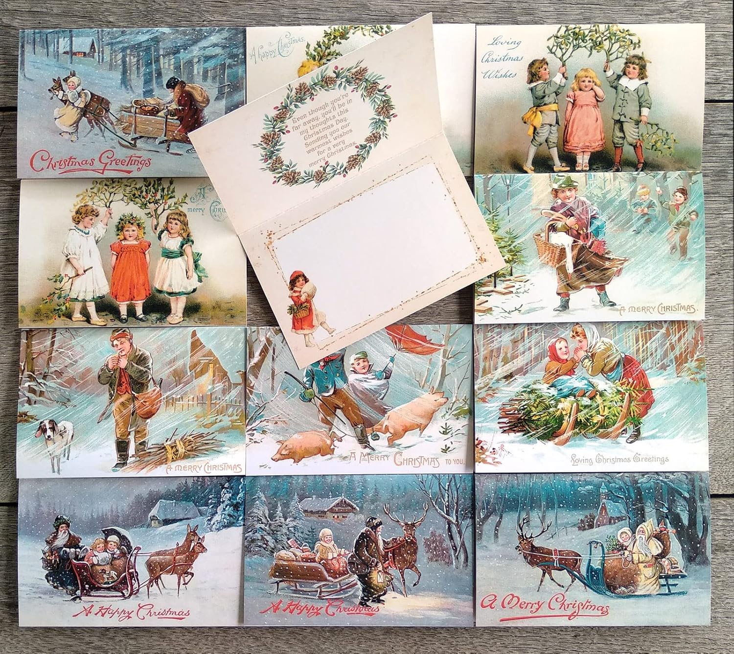 PIXILUV White Christmas (paquete de 12) tarjetas de notas pequeñas tarjetas de felicitación # escenas de Navidad frías invernales  postales de
