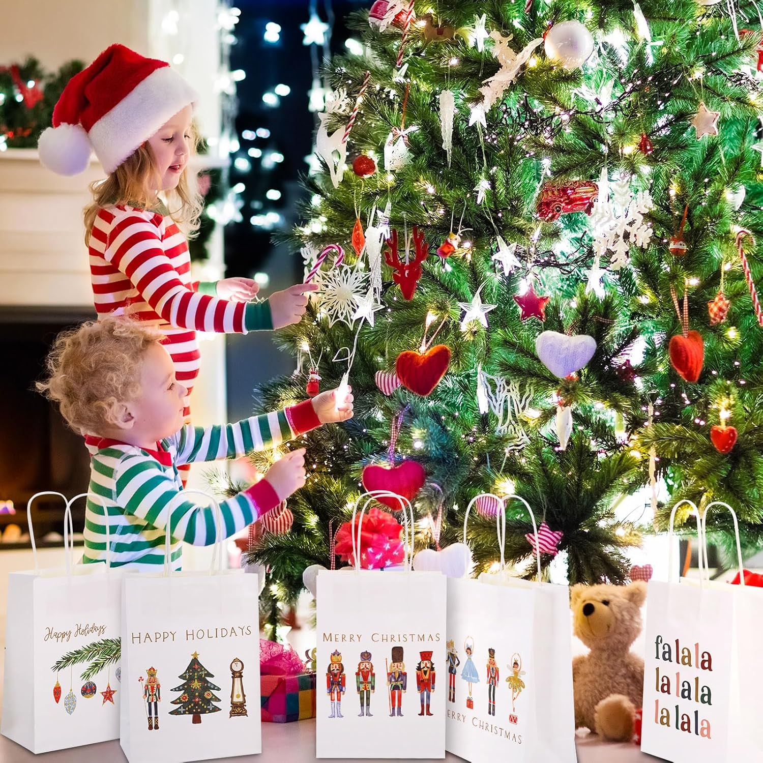 AnyDesign 18 bolsas de regalo de cascanueces con asa, bolsas de papel de cascanueces de acuarela, bolsas de regalo de Navidad, bolsas de regalo de