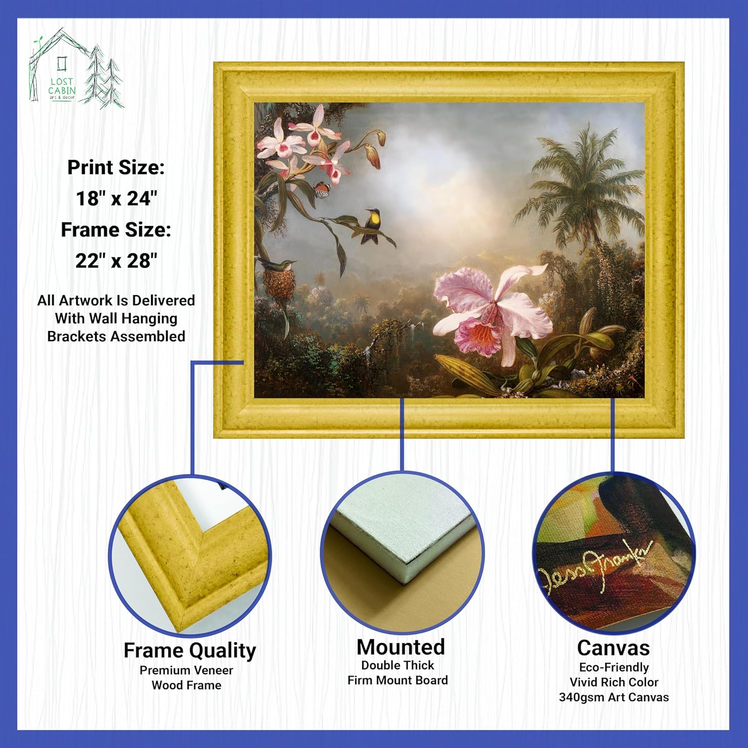 Anidación de orquídeas colibríes y una mariposa por Martin Johnson Heade Lienzo enmarcado para decoración del hogar  Lienzo de reproducción de