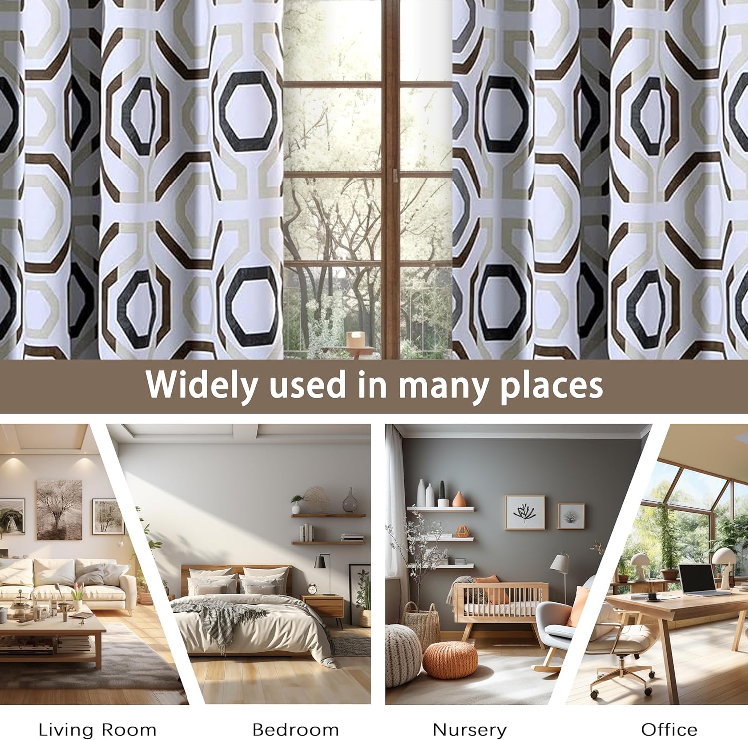DriftAway Cortinas bohemias geométricas marroquíes para sala de estar, dormitorio, casa de campo, 84 pulgadas de largo, semiopacas para oscurecer la