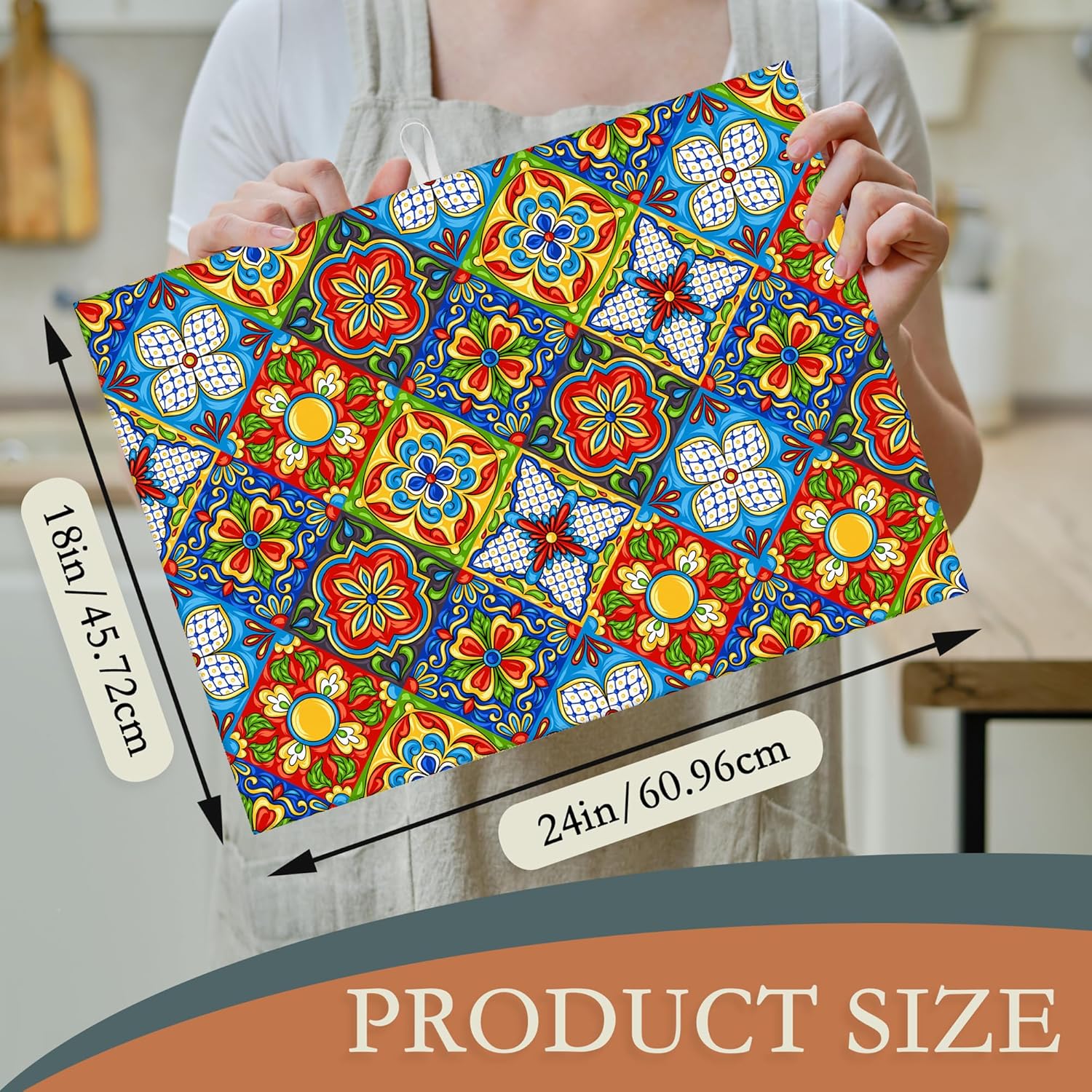 UIUPRO Tapete de secado de platos de azulejos mexicanos, tapete de secado bohemio de estilo bohemio, tapete de microfibra ultra absorbente para