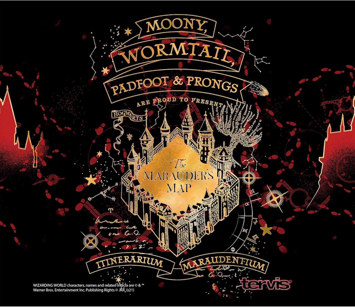 Tervis Harry Potter – Vaso aislado de triple pared con diseño de mapa de los Marauders negro, mantiene las bebidas frías, botella de boca ancha de