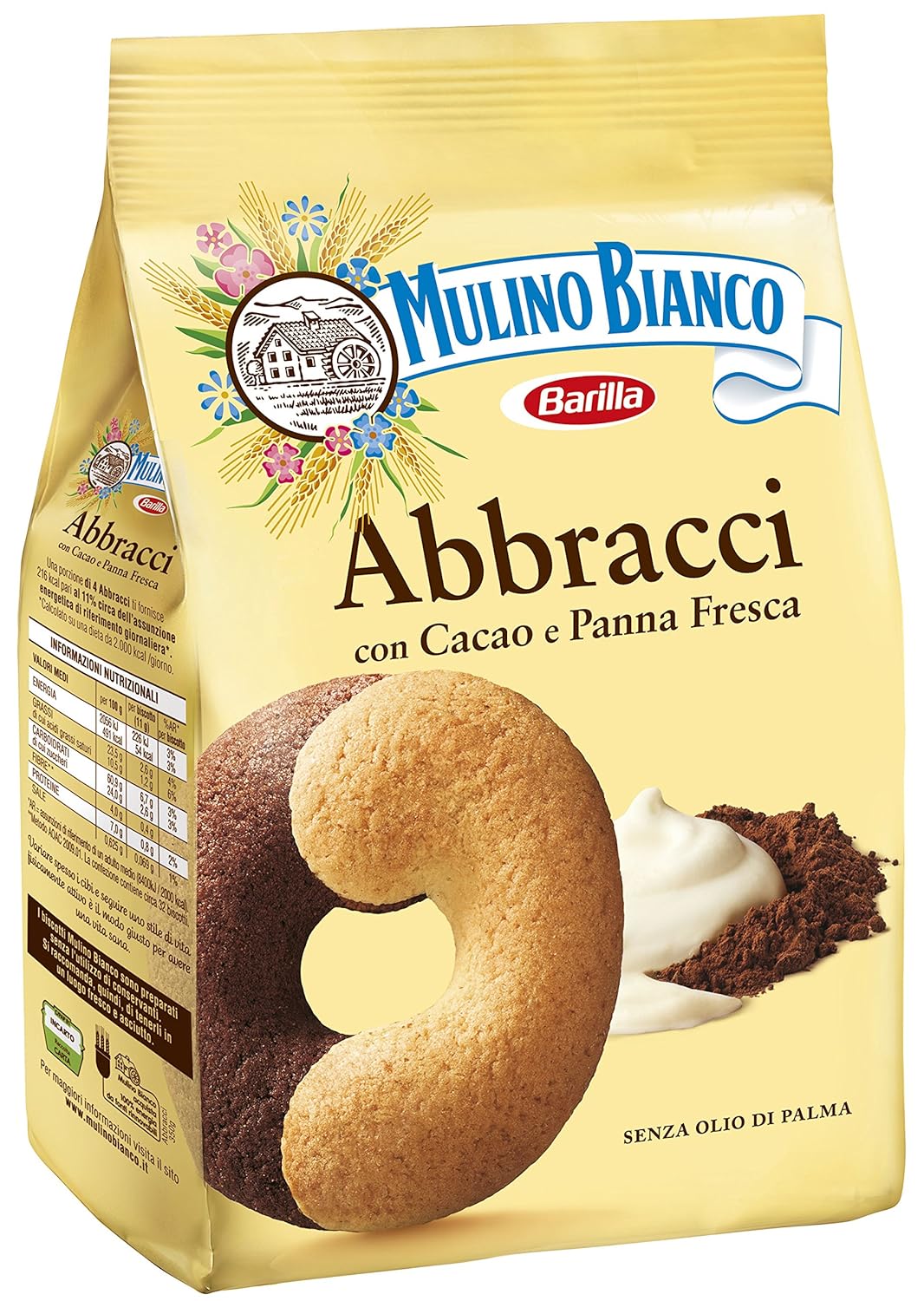 Mulino Bianco Pan de mantequilla “Abbracci” con crema y cacao – 24,69 Oz (24.69 oz)  Italian Import