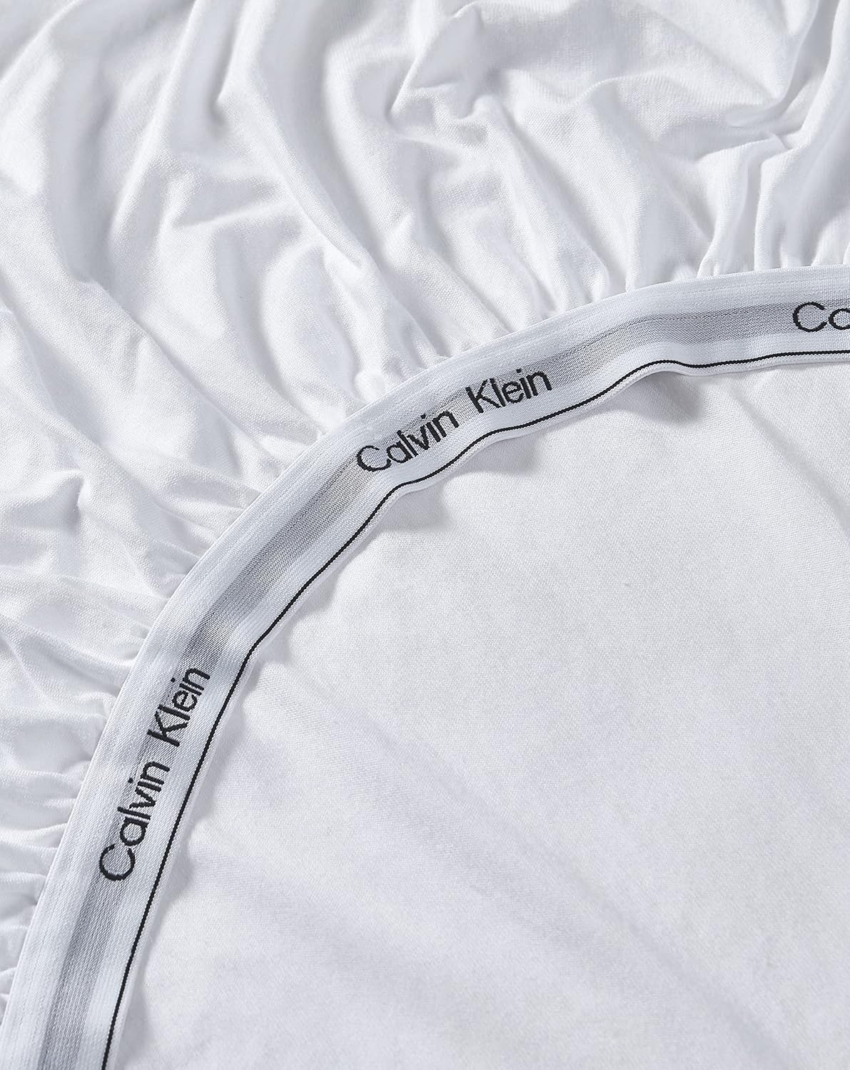 Calvin Klein Home Modern Cotton Harrison – Sábana bajera ajustable de 153 hilos, tamaño California King, algodón (blanco)