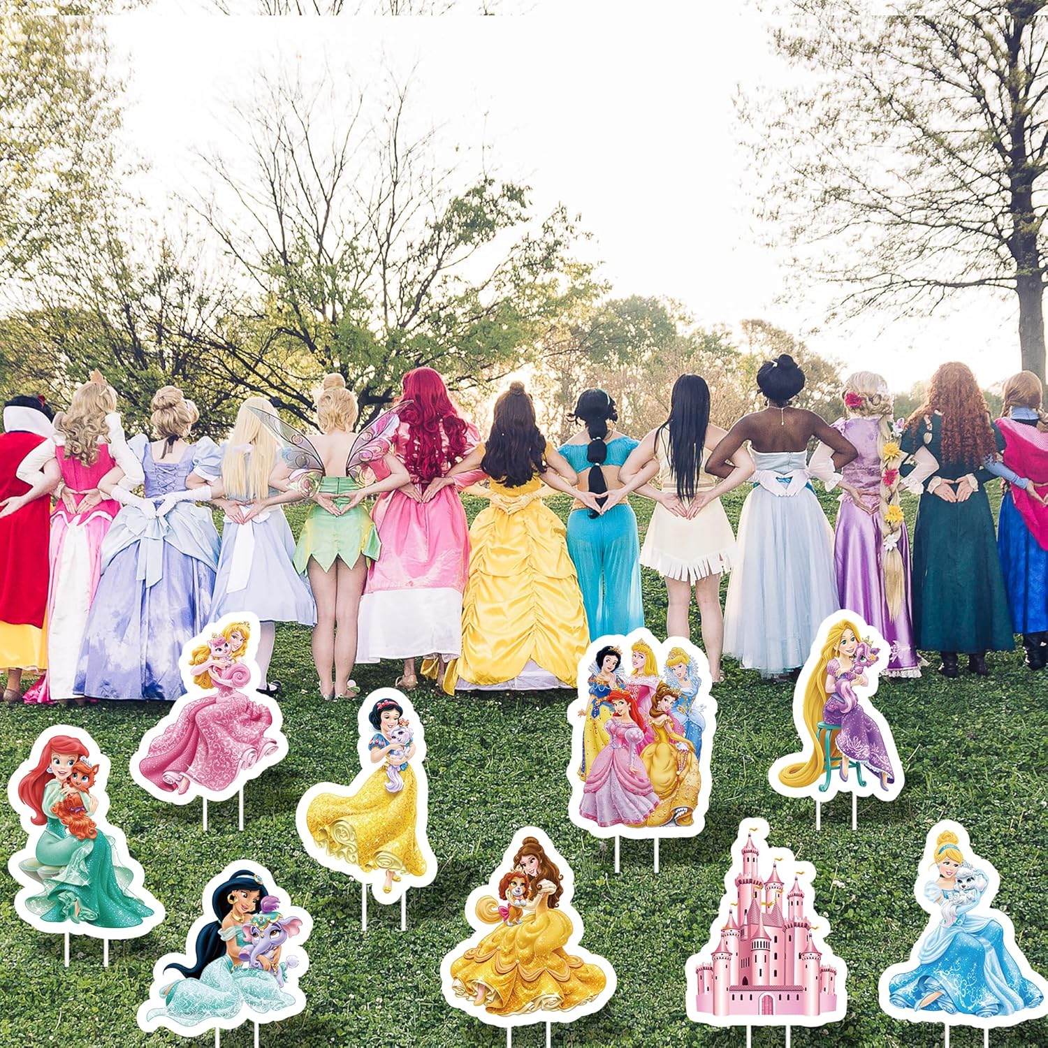 Suministros de fiesta de princesas  9 carteles de patio con estacas para decoración de fiesta de cumpleaños de princesa al aire libre para
