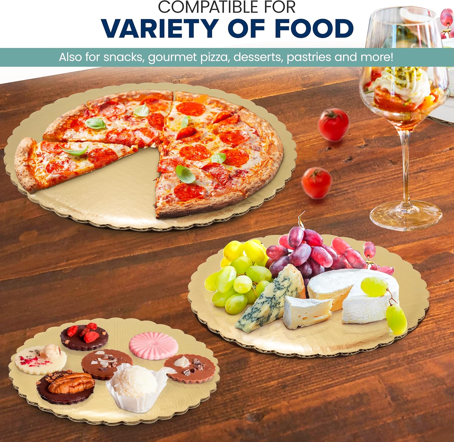 Paquete de 20 Tableros para pasteles de 12 pulgadas, molde dorado desechable, base de cartón para base de pizza, soporte para postres y pasteles, a