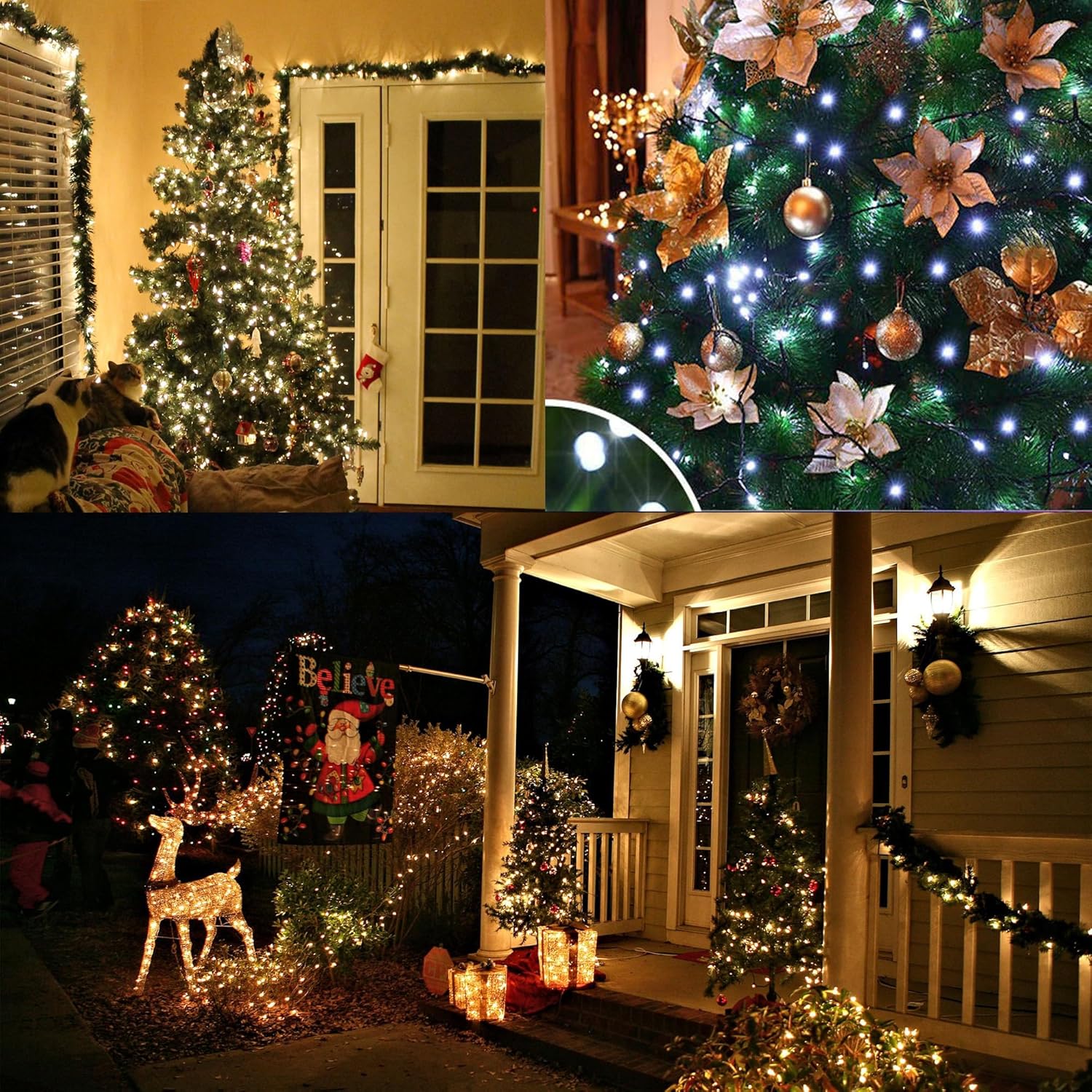 LYHOPE Luces de Navidad, 98.4 pies, 300 luces LED de hadas de Navidad, luces cálidas y blancas que cambian de color, con control remoto, 11 modos,