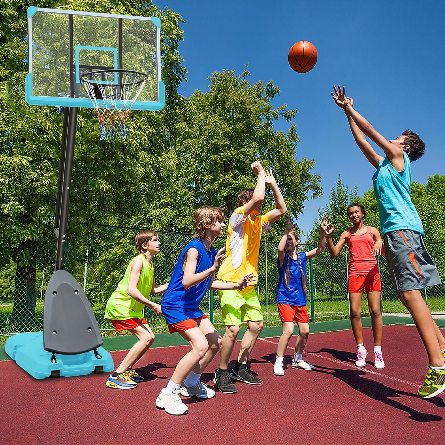 Aro de baloncesto portátil para interiores y exteriores, altura ajustable, 7.4-10 pies, sistema de portería de baloncesto con tablero de 44 pulgadas