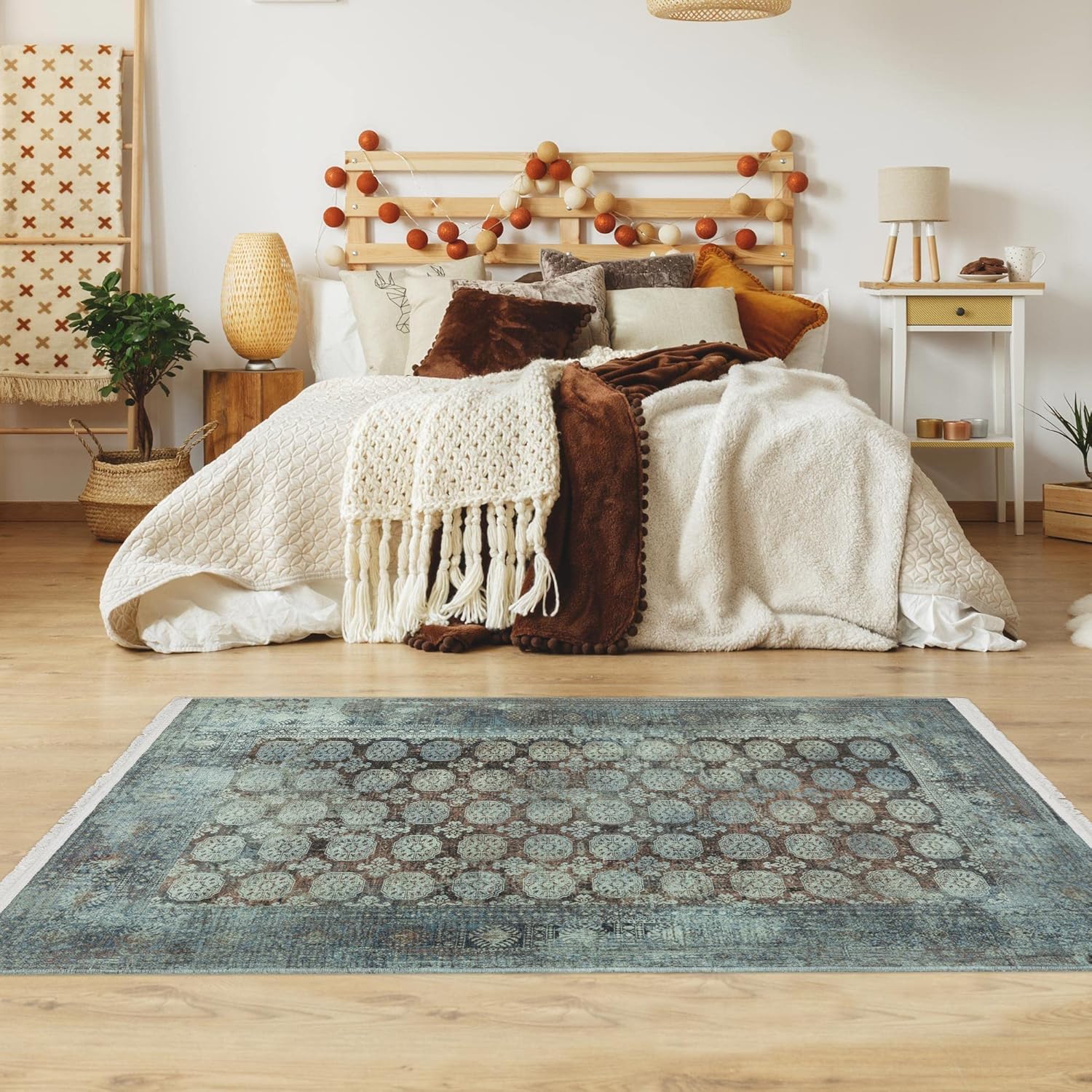 Ottomanson Alfombra de algodón lavable sin arrugas, diseño oriental, de 4 x 6 pulgadas, para sala de estar, 4 x 6 pies, color óxido