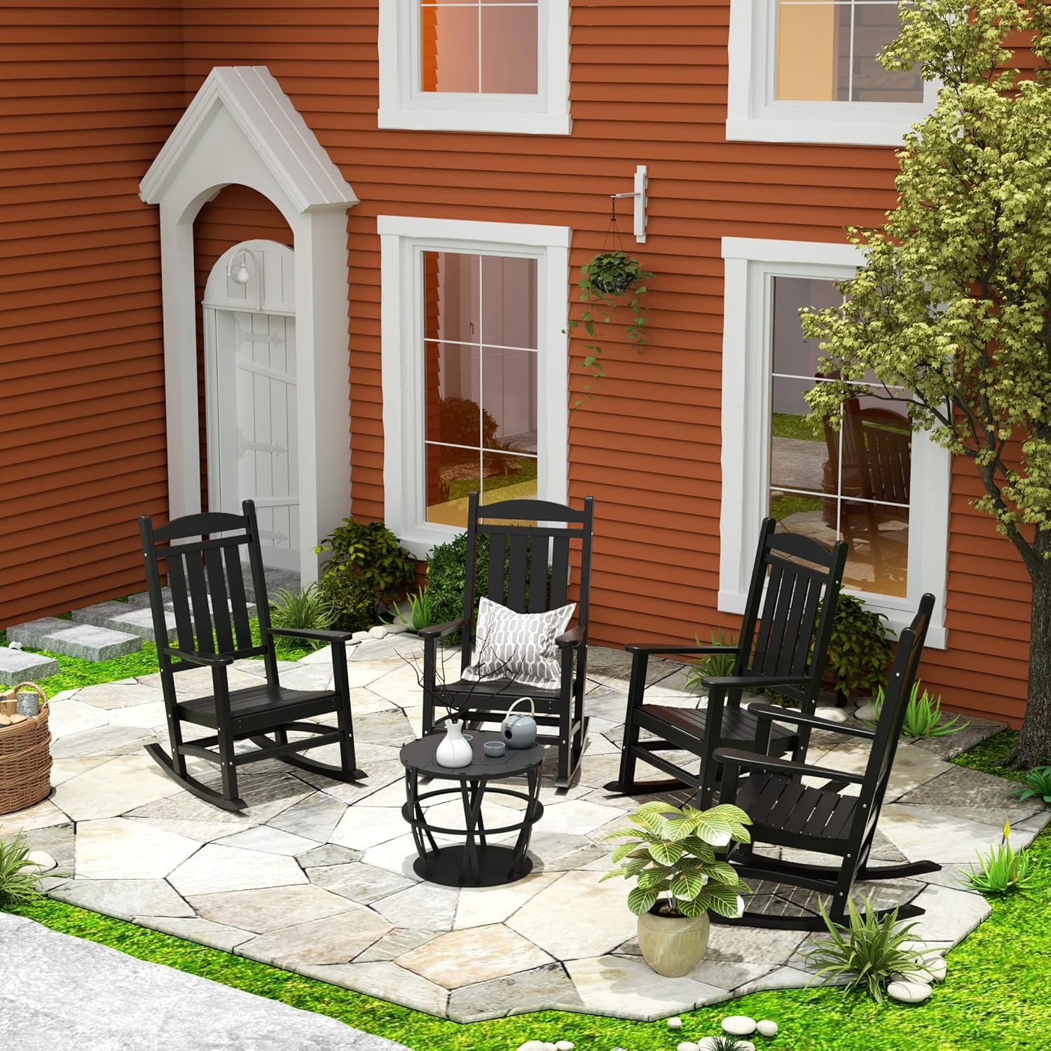 WestinTrends Malibu – Mecedora para exteriores, para todo tipo de clima, de madera de polietileno Adirondack con respaldo alto, soporte de 350
