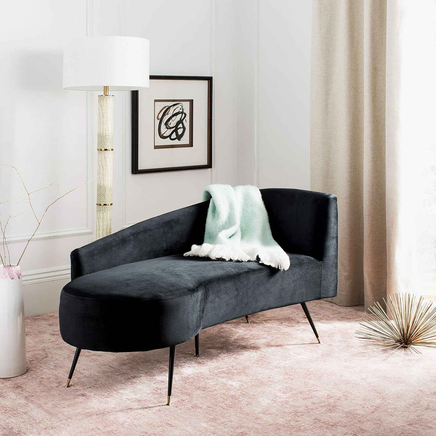 Safavieh Inicio Evangeline Glam Sofá biplaza parisino de terciopelo negro