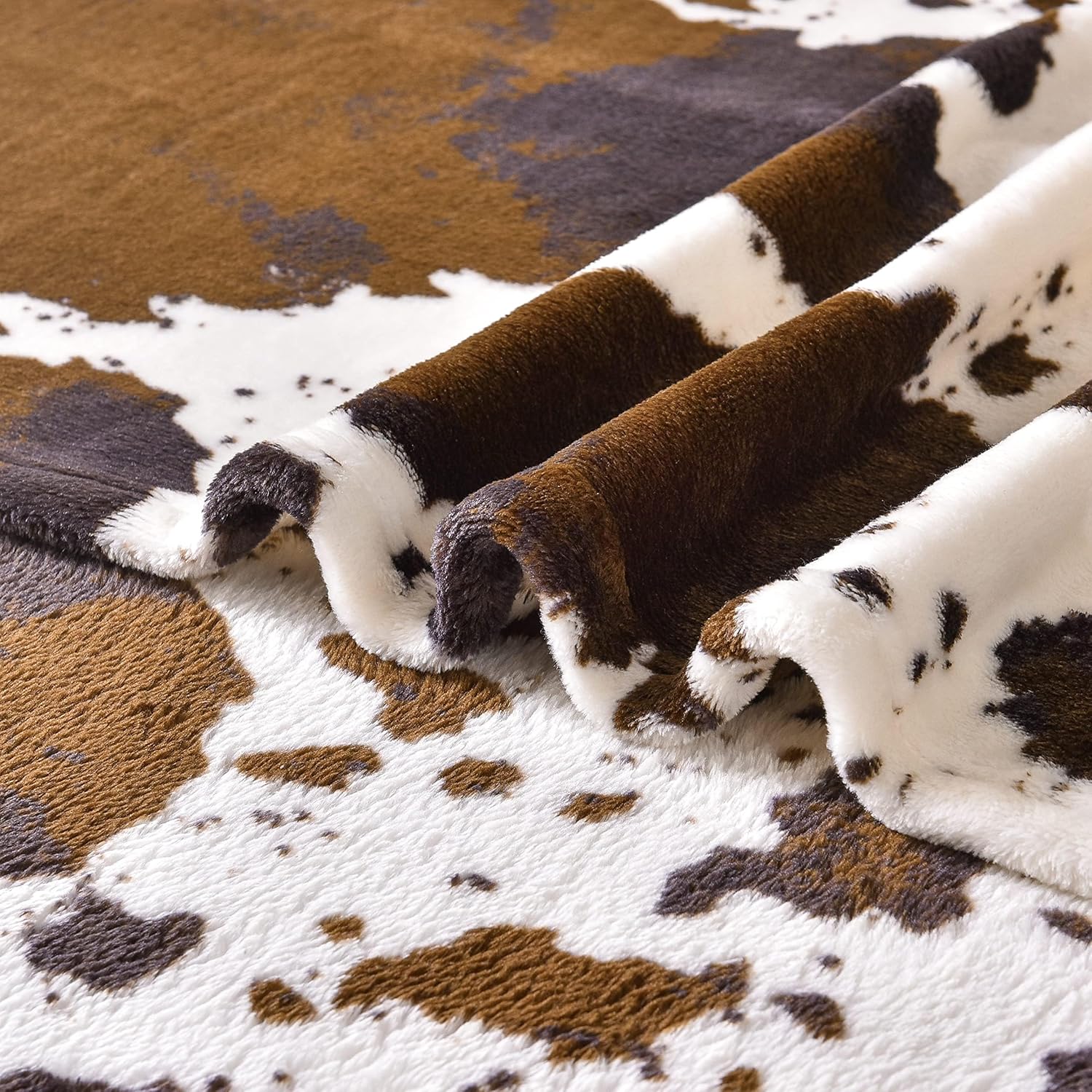 Manta con estampado de vaca marrón, tamaño grande de 90 x 90 pulgadas con bolsa de almacenamiento, manta de regazo de doble cara de 300 GSM, manta