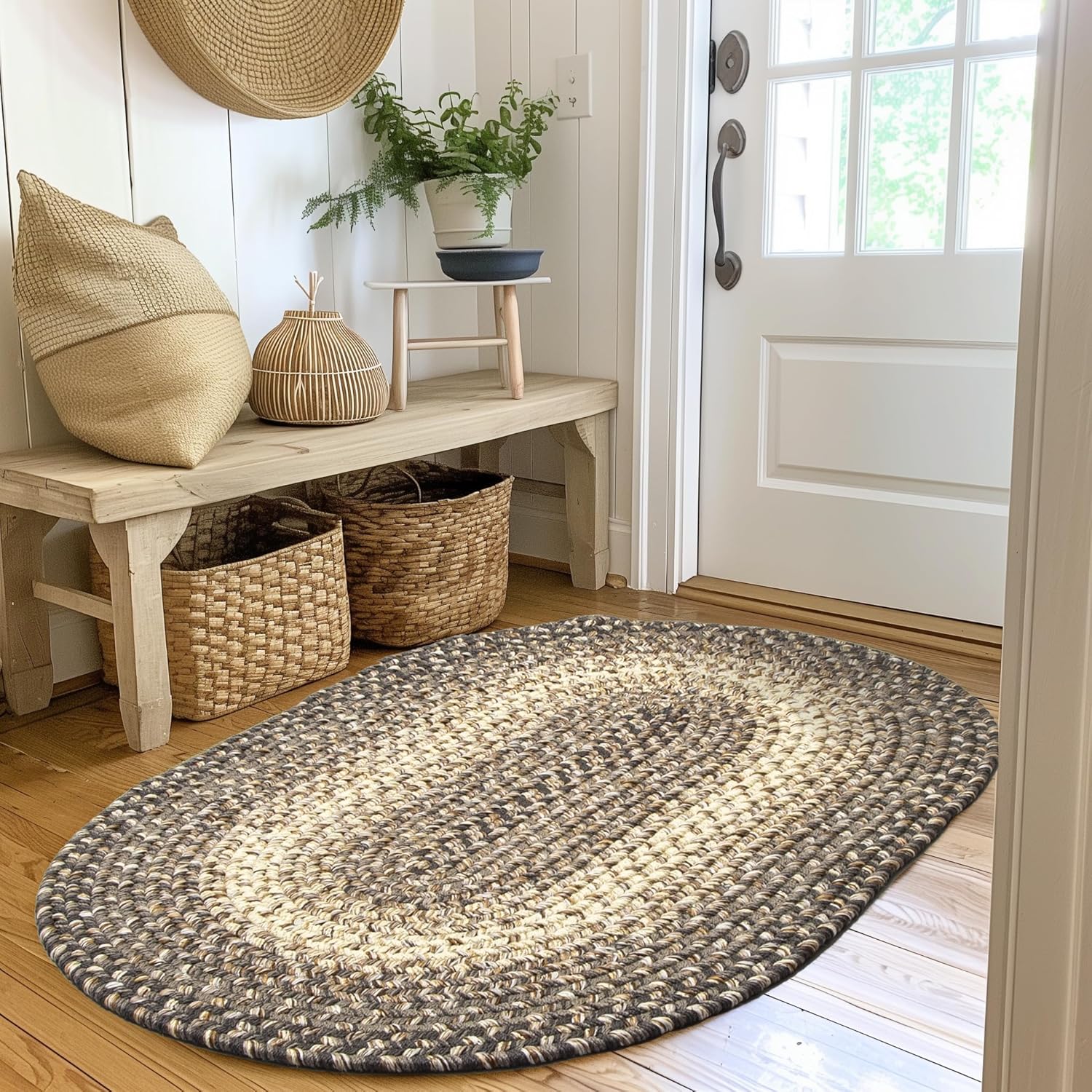Super Area Rugs Braided Rugs – Alfombra rústica de 3 x 5 pies, alfombra trenzada Ridgewood para sala de estar, reversible, para interiores y