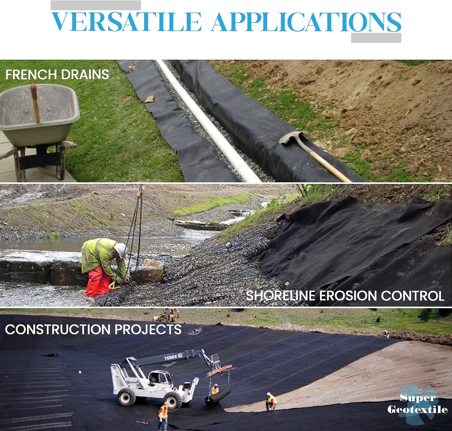Super Geotextile – Tela no tejida de 4, 6 y 8 onzas para paisajismo, drenajes franceses, preparación de suelos, control de erosión, proyectos de