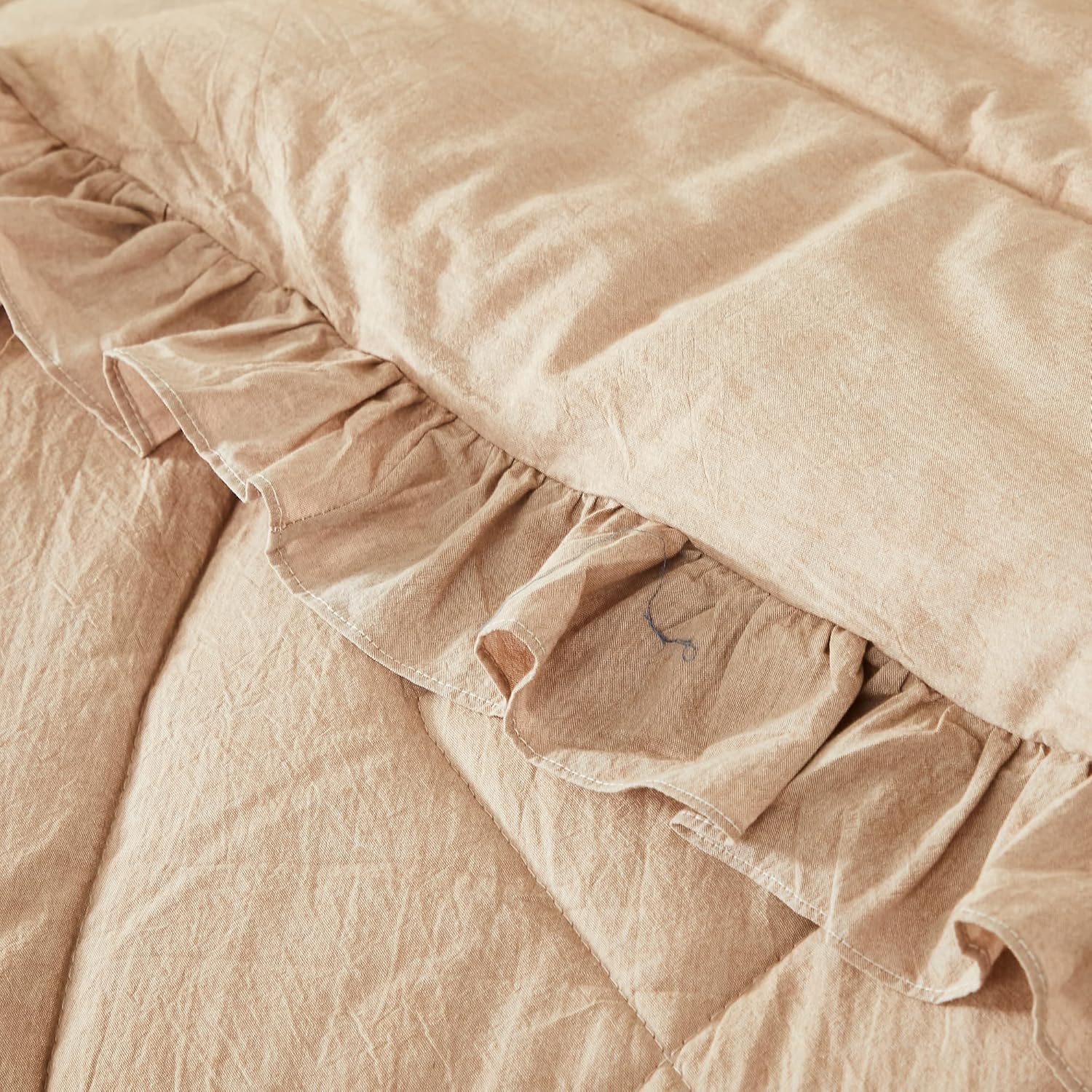 Perkily Juego de edredón de 3 piezas, 100% algodón lavado con relleno de microfibra suave, estilo bohemio, con volantes, ligero, para todas las