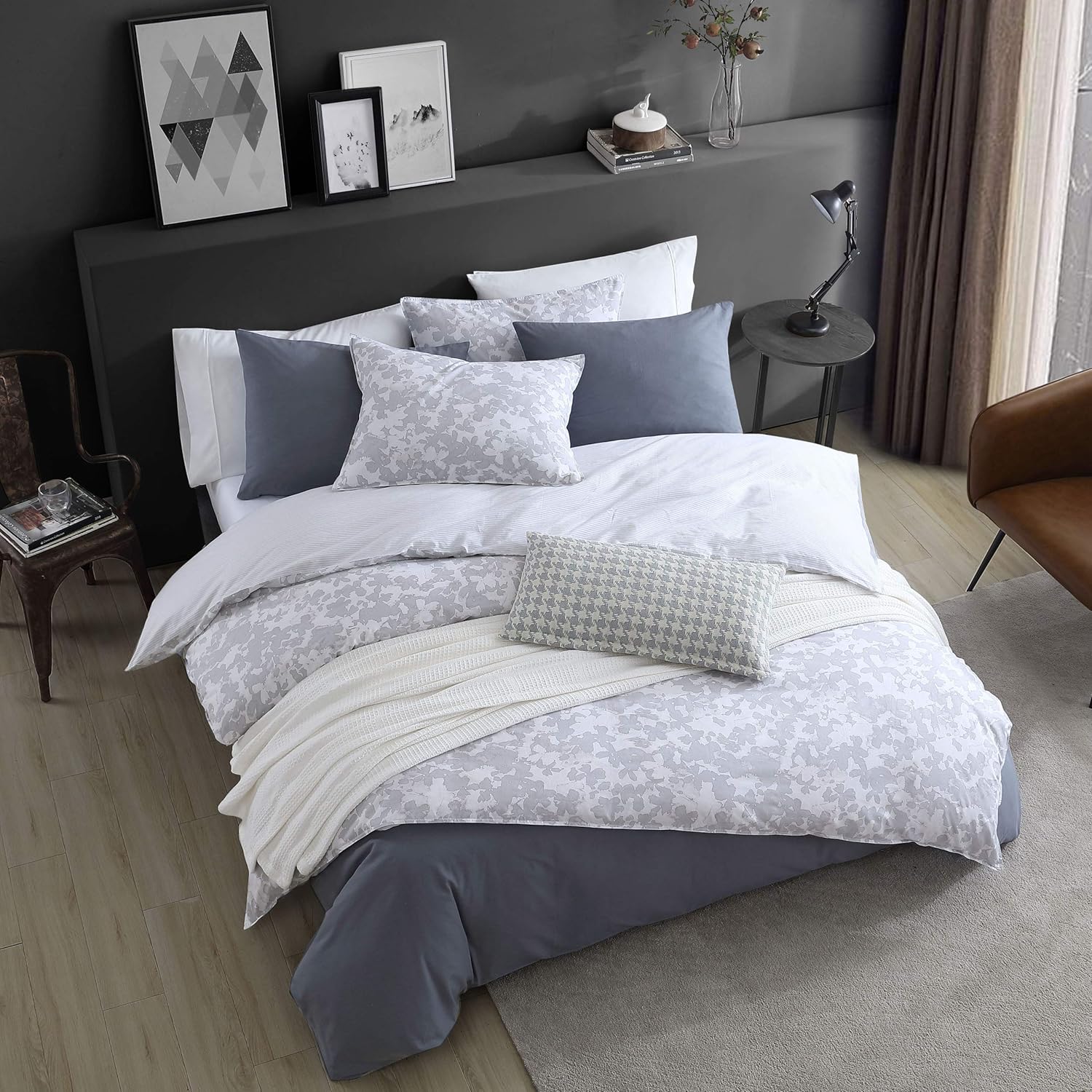 Kenneth Cole – Juego de funda de edredón tamaño King, ropa de cama de algodón suave para todas las estaciones, prelavado para mayor suavidad (gris