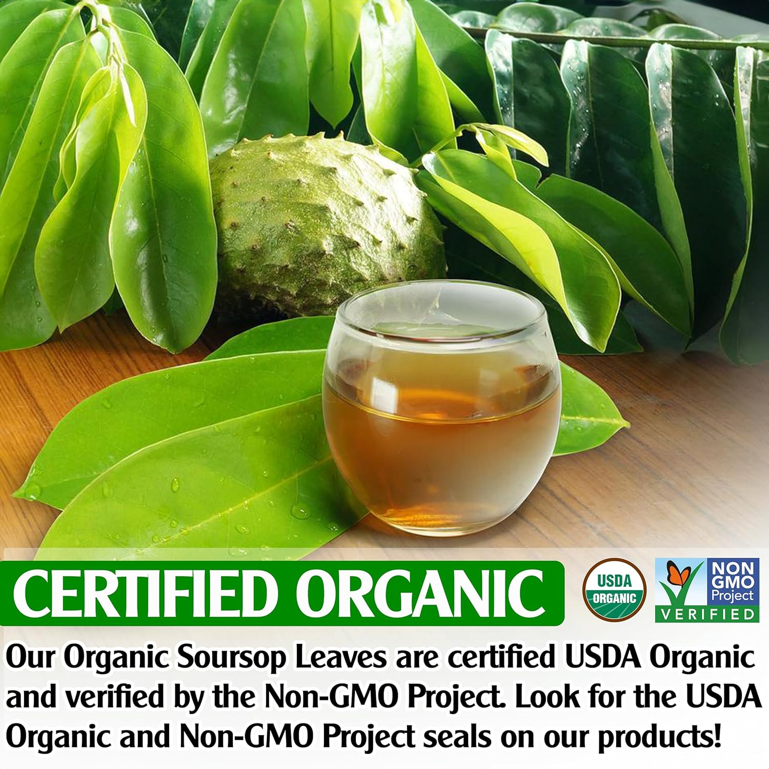 KEYXE Té de guanábana certificado orgánico por USDA y verificado sin OMG, 50 bolsas de té de guanábana hechas a mano con 100% hoja de guanábana, sin
