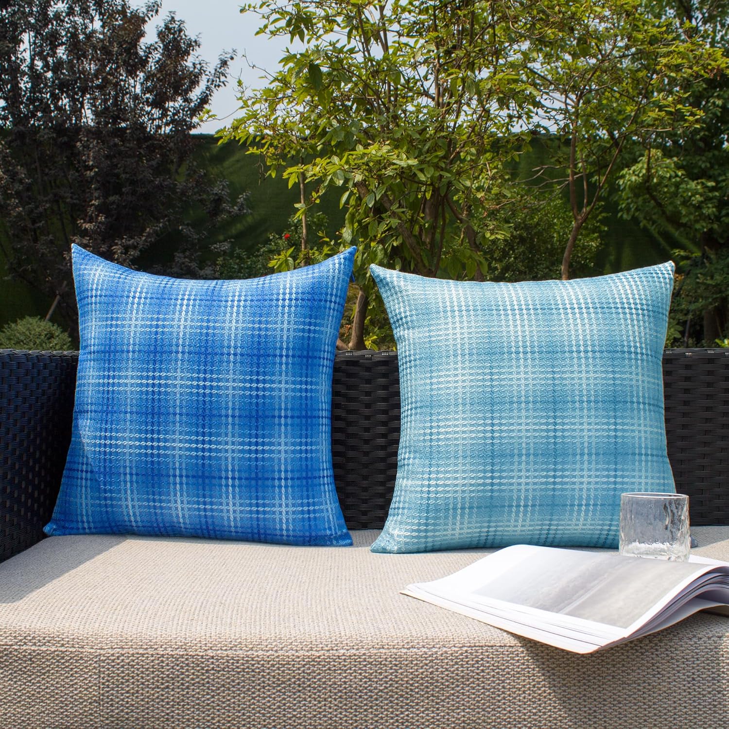 Kevin Textile – Juego de 2 fundas de almohada impermeables para exteriores para muebles de patio, fundas de cojín decorativas de lino para