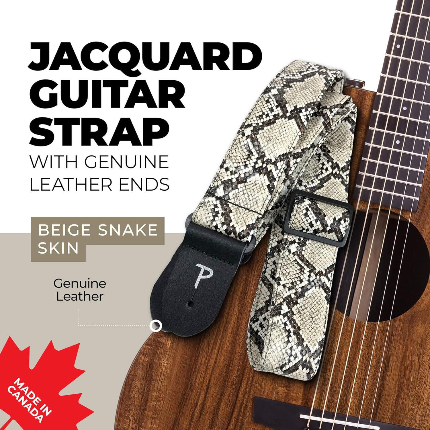 Perris Correa de cuero para guitarra  Piel de serpiente sintética  Correa de guitarra eléctricaacústica  bajo  Correa con patrón jacquard ajustable