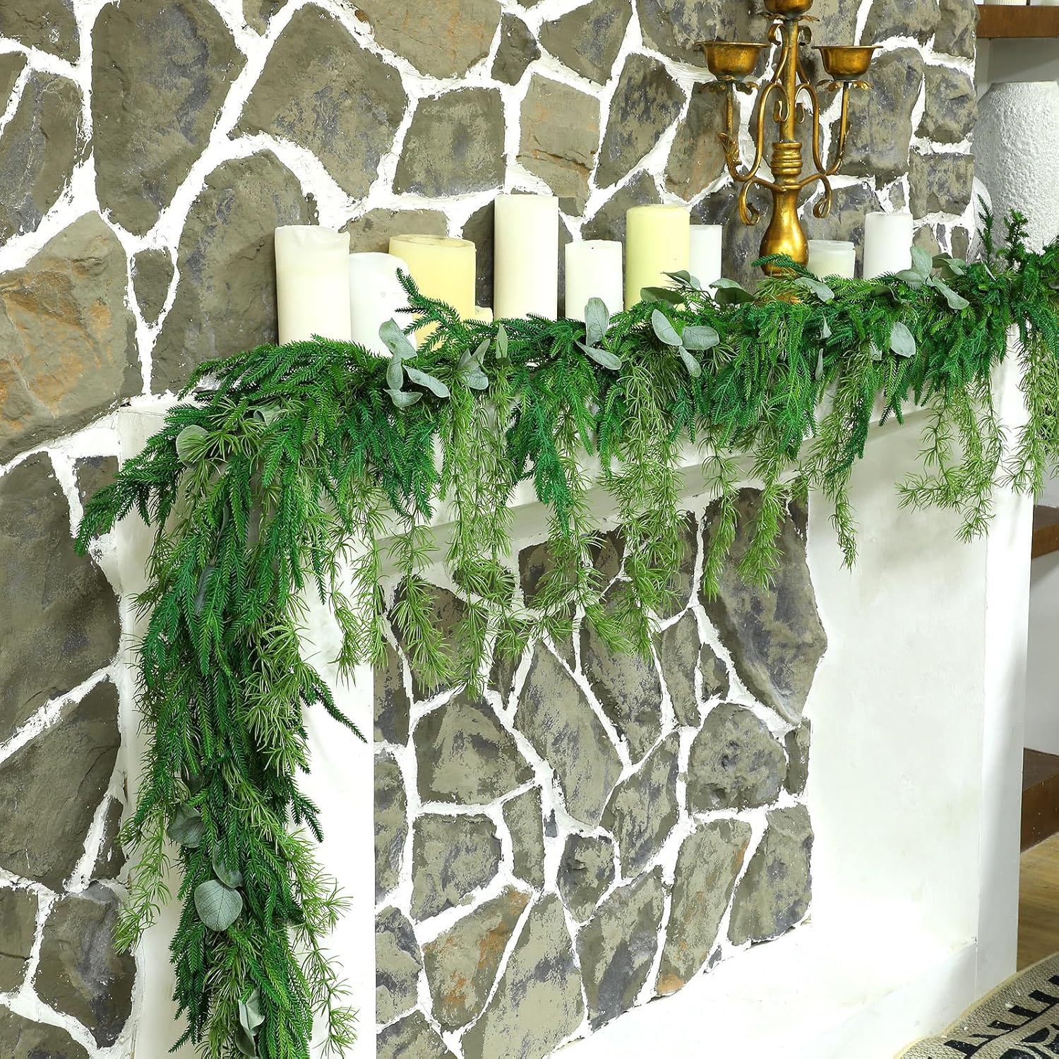 Guirnalda de pino Norfolk de Navidad, guirnalda artificial de vegetación sintética para decoración de manto interior de vacaciones (6 pies, 2