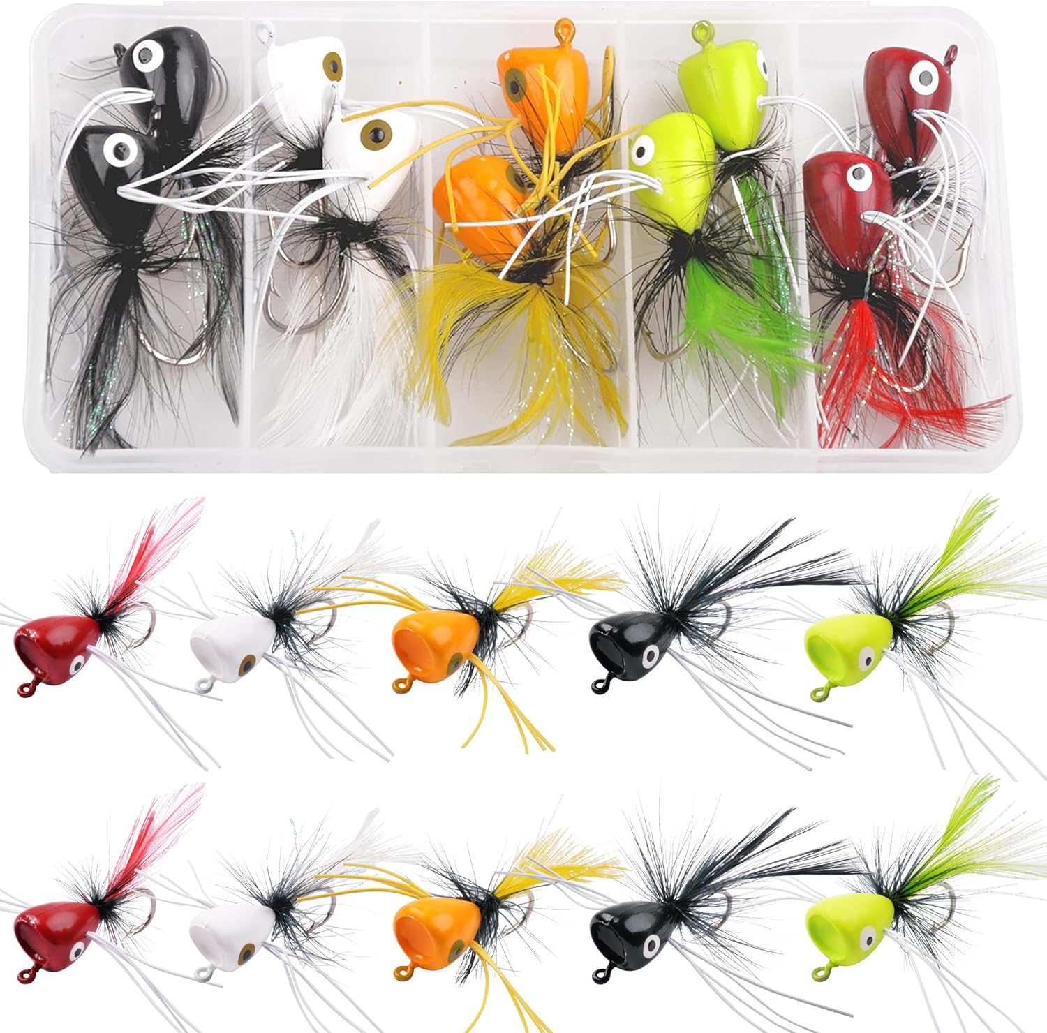Popper – Kit de señuelos de pesca con mosca seca, para lubina, mosca, pesca con mosca, panfish popper, moscas y insectos (10 unidades)