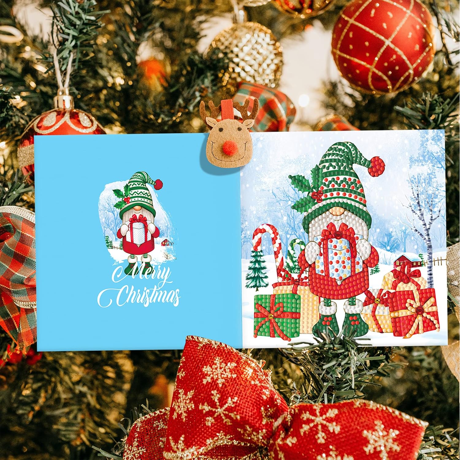 Huacan Tarjetas de Navidad 5D DIY Pintura Diamante Taladro Redondo Felicitación Tarjetas de Agradecimiento Creativas 12 Paquetes