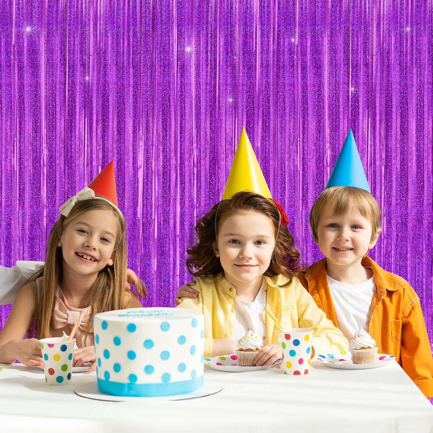 Cortinas de flecos de papel de oropel metálico morado, paquete de 3 cortinas grandes de 3.3 x 8.2 pies para decoración de fiestas, puertas, paredes,