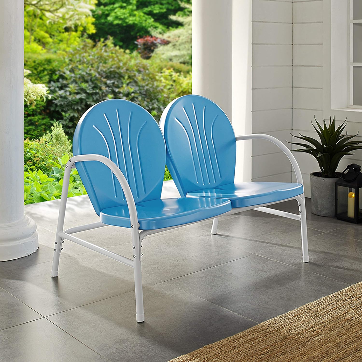 Crosley Furniture Griffith – Sofá biplaza de metal para exteriores, color azul cielo
