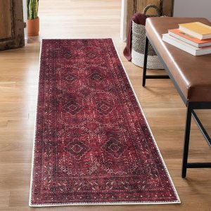 Bloom Rugs Alfombra de pasillo lavable antideslizante de 12 pies  Rojo oscuro con borde tradicional para entrada, pasillo, baño y cocina  Tamaño Bloom Rugs Alfombra de pasillo lavable antideslizante de 12 pies  Rojo oscuro con borde tradicional para entrada, pasillo, baño y cocina  Tamaño