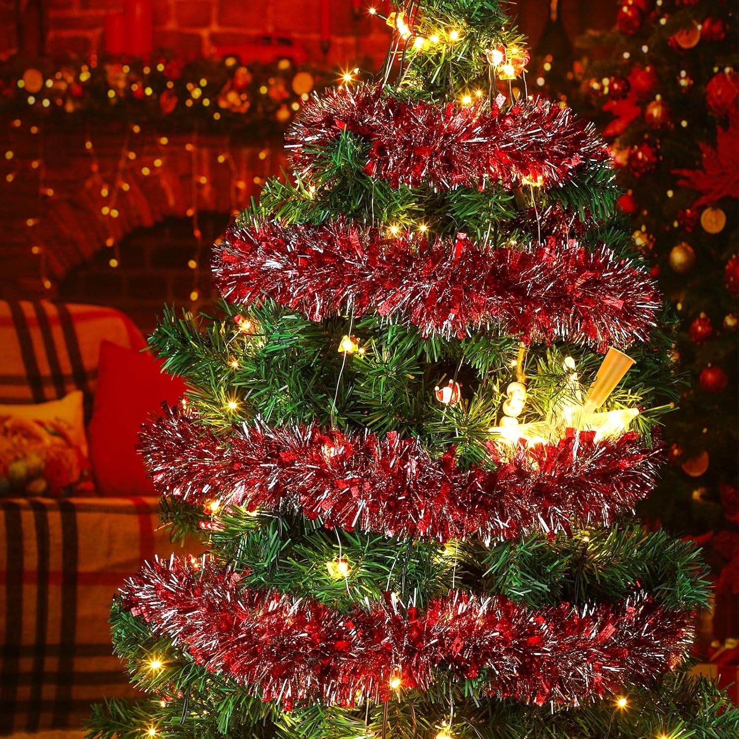 Guirnalda de oropel de Navidad de 26.2 pies, guirnalda metálica de oropel torcido, guirnalda de Halloween artificial para árbol de Navidad,