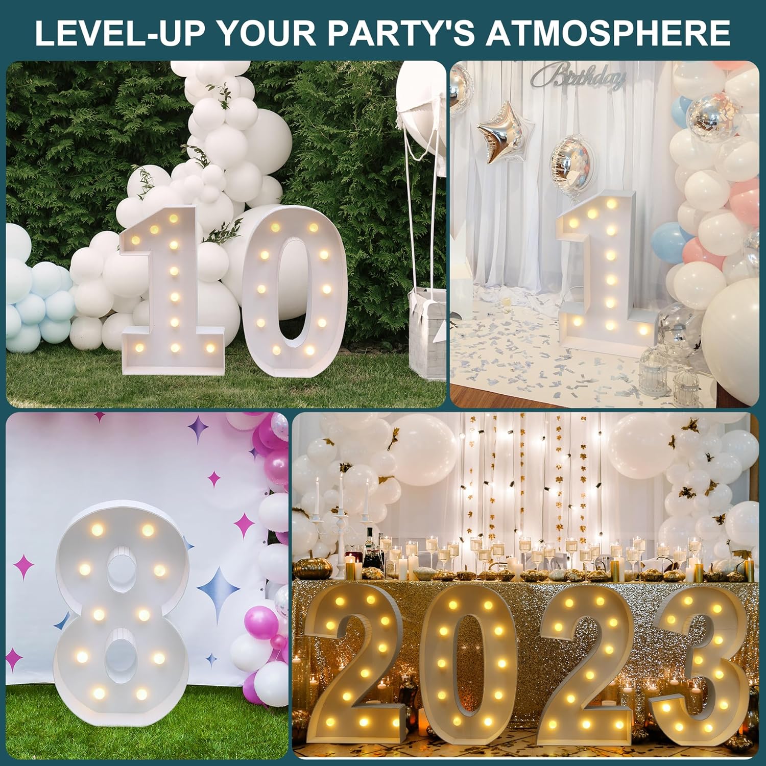 Marco de globos de mosaico gigante de 3 pies con letras iluminadas, decoración de telón de fondo de boda, decoración de aniversario, tablero de
