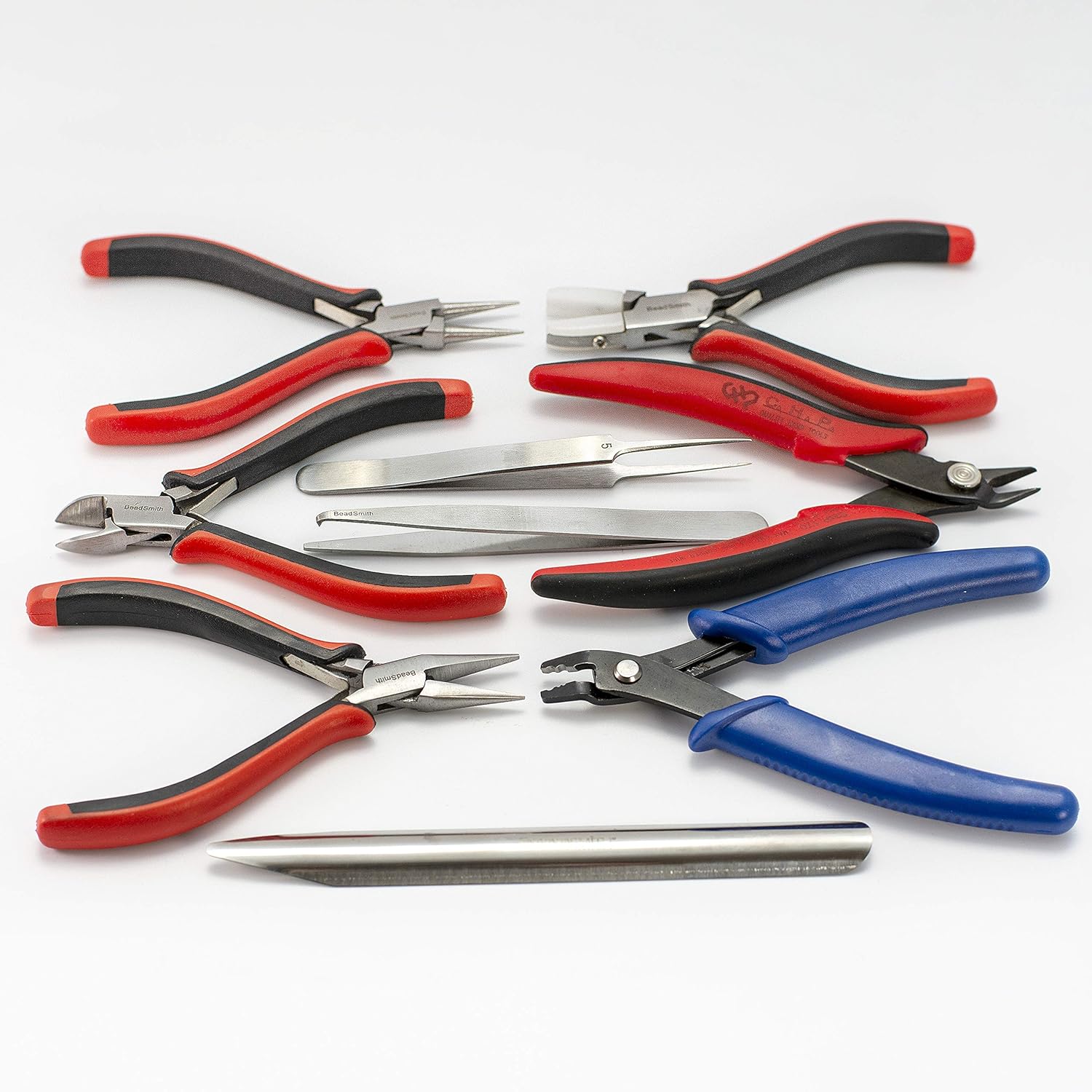 The Beadsmith Deluxe Beader’s Tool Set-9Pcs Ergo redondo, cadena, cortador de carburo de tungsteno, plano de nailon, cortador de crimpadores, nudos