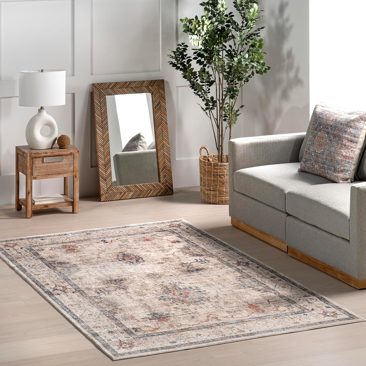 nuLOOM Yanet – Alfombra de pasillo floral y cachemira de 2 x 8 pies para sala de estar, dormitorio, comedor, entrada, pasillo, cocina, beige