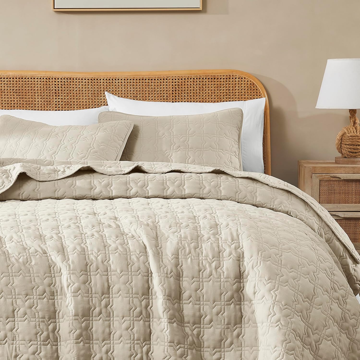 B2EVER Juego de ropa de cama de tamaño individual beige con funda de almohada, colcha ultra suave, manta acolchada ligera color gris pardo, funda de