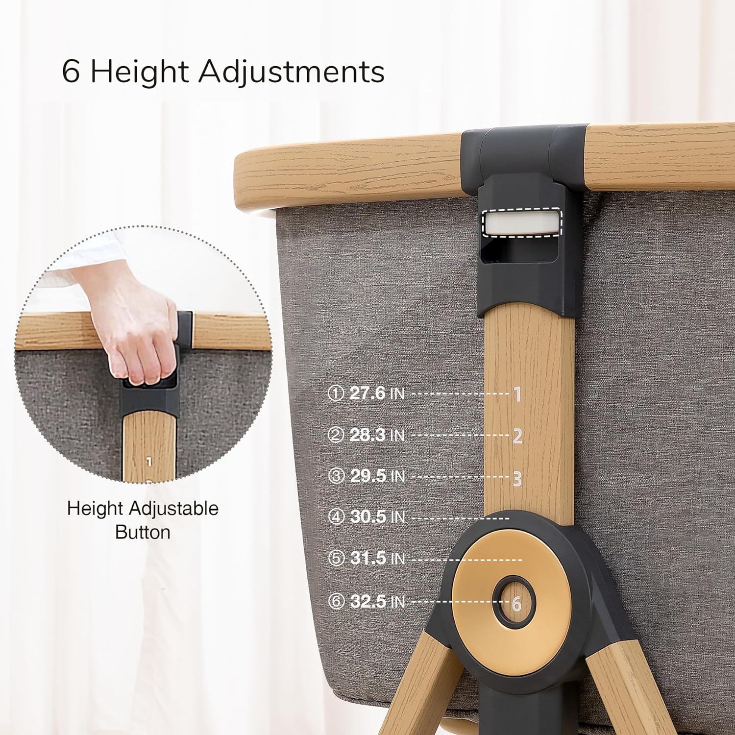 Maydolly Moisés para bebé y cama de noche, cuna mecedora 3 en 1 con colchón y sábana, altura ajustable, funda transpirable extraíble, cuna infantil