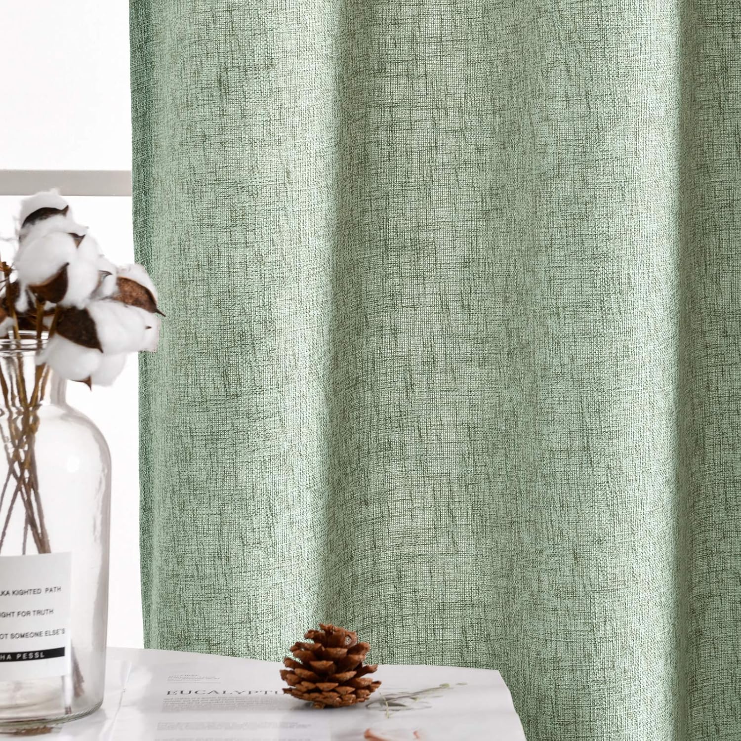 jinchan Cortinas de lino sintético grueso de arpillera verde salvia, 72 pulgadas de largo, cortinas para sala de estar, bolsillo para barra, filtro