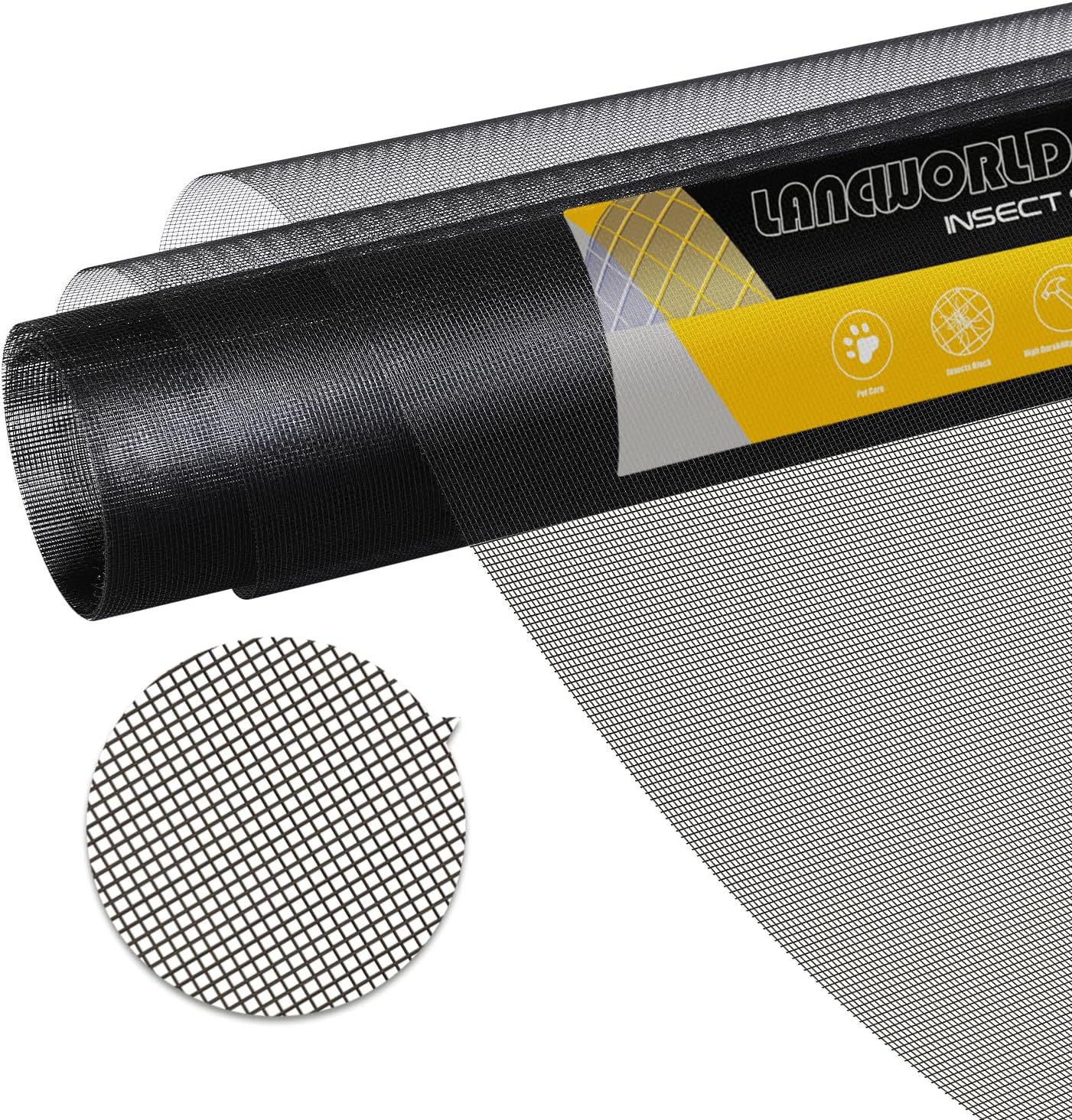 LANDWORLD Kit de reparación de repuesto de malla de ventana personalizada de 48 x 84 pulgadas, malla de fibra de vidrio gruesa y duradera para