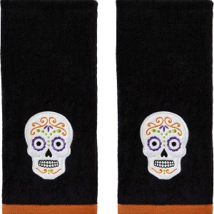SKL Home de Saturday Knight Ltd. – Juego de toallas de mano Sugar Skull, color negro, paquete de 2 SKL Home de Saturday Knight Ltd. – Juego de toallas de mano Sugar Skull, color negro, paquete de 2