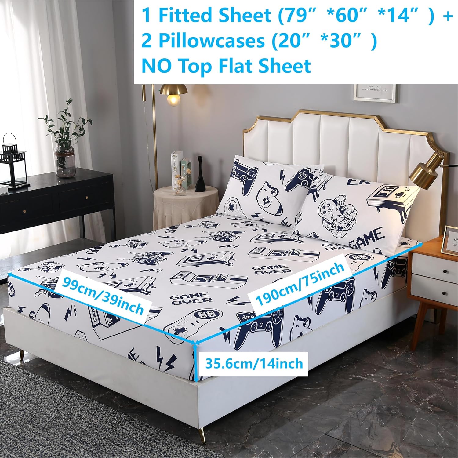 SDIII Juego de sábanas tamaño Queen de 3 piezas, color azul oscuro y blanco, juego de cama en una bolsa, suave y transpirable, linda ropa de cama