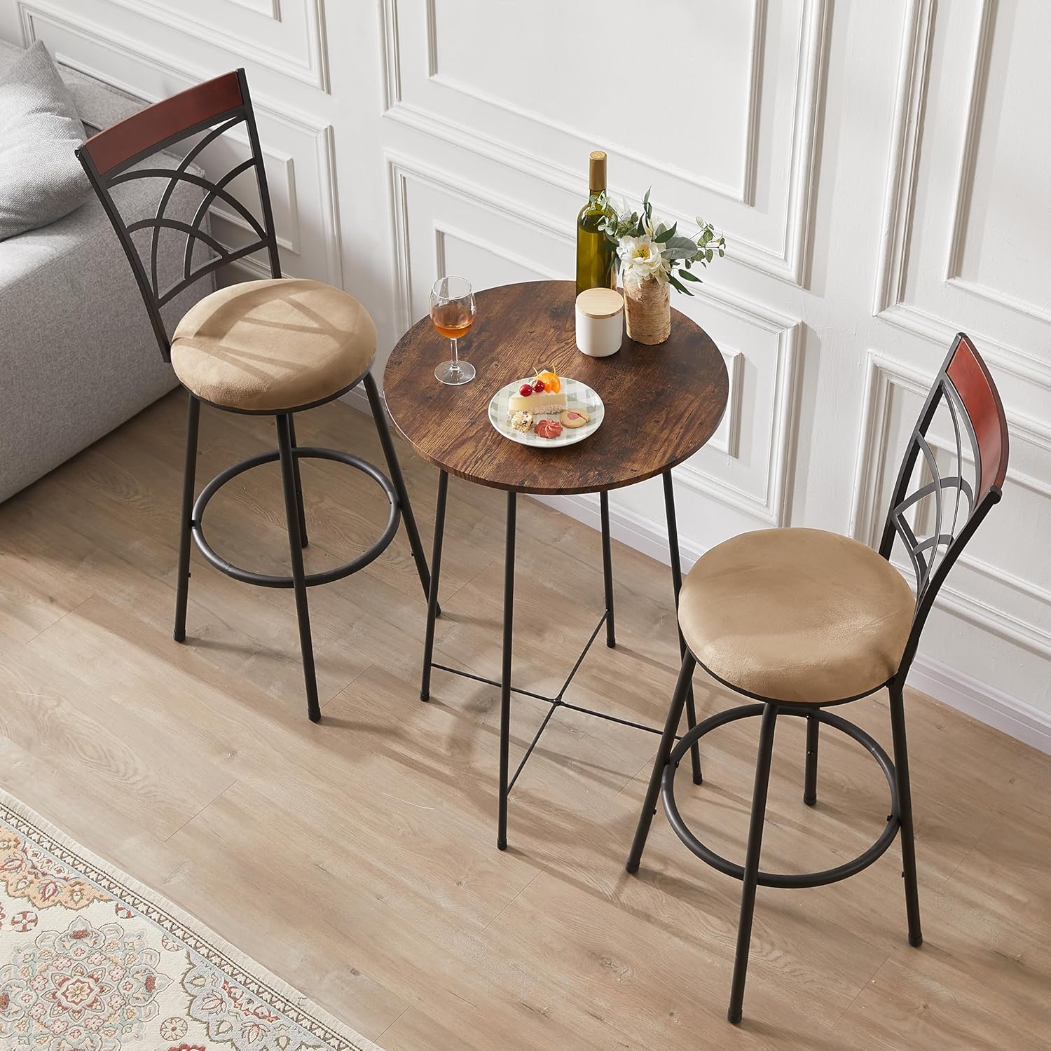 VECELO Taburetes de bar, taburetes de mostrador ajustables, sillas de pub de acero bistró, taburetes de bar con asiento de cojín giratorio de 360