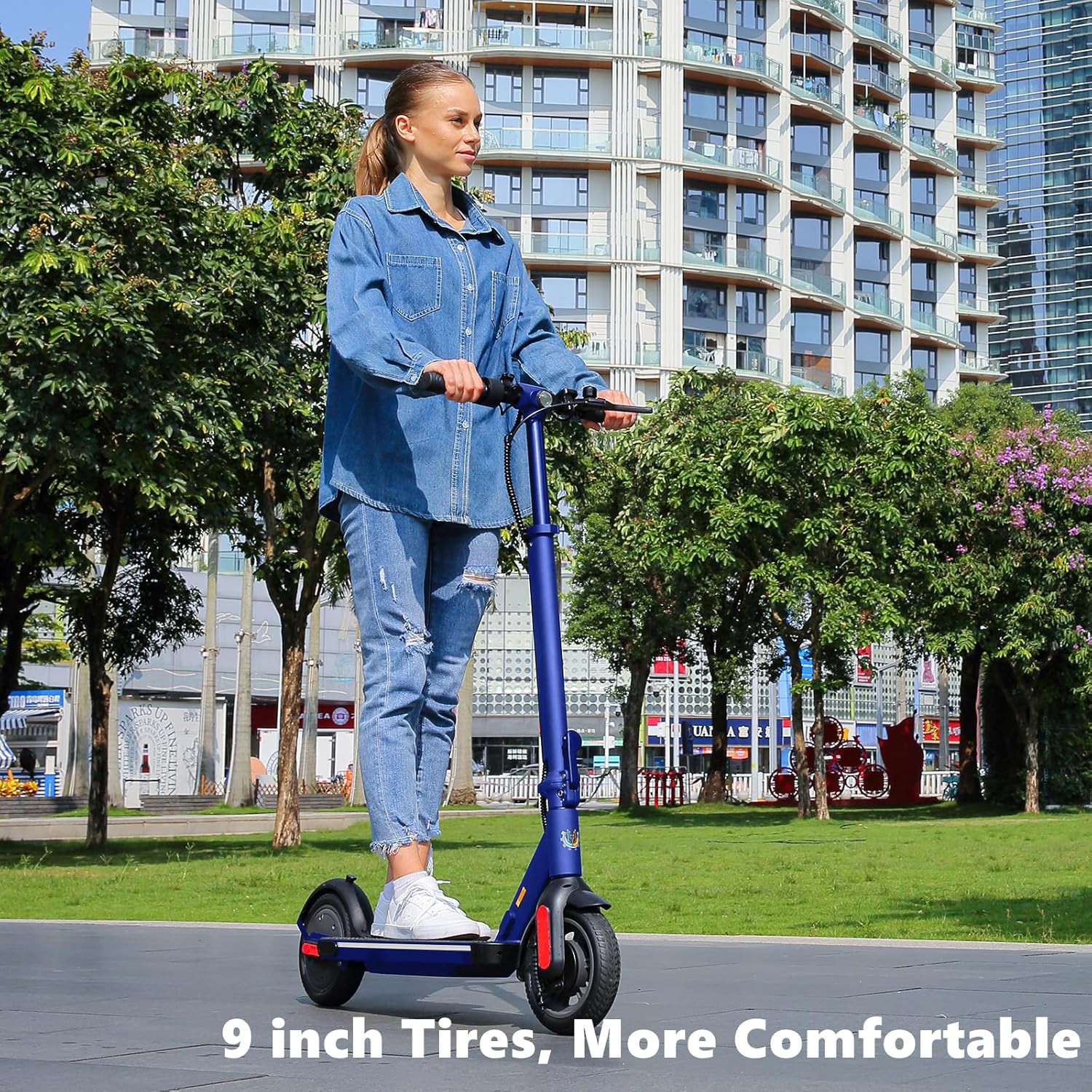 Caroma Electric Scooter, 500W Motor, 25 Miles Range & 20Mph, 10″ Solid Tires Electric Scooter Adults, Foldable Commuting E Scooter with Cruise
