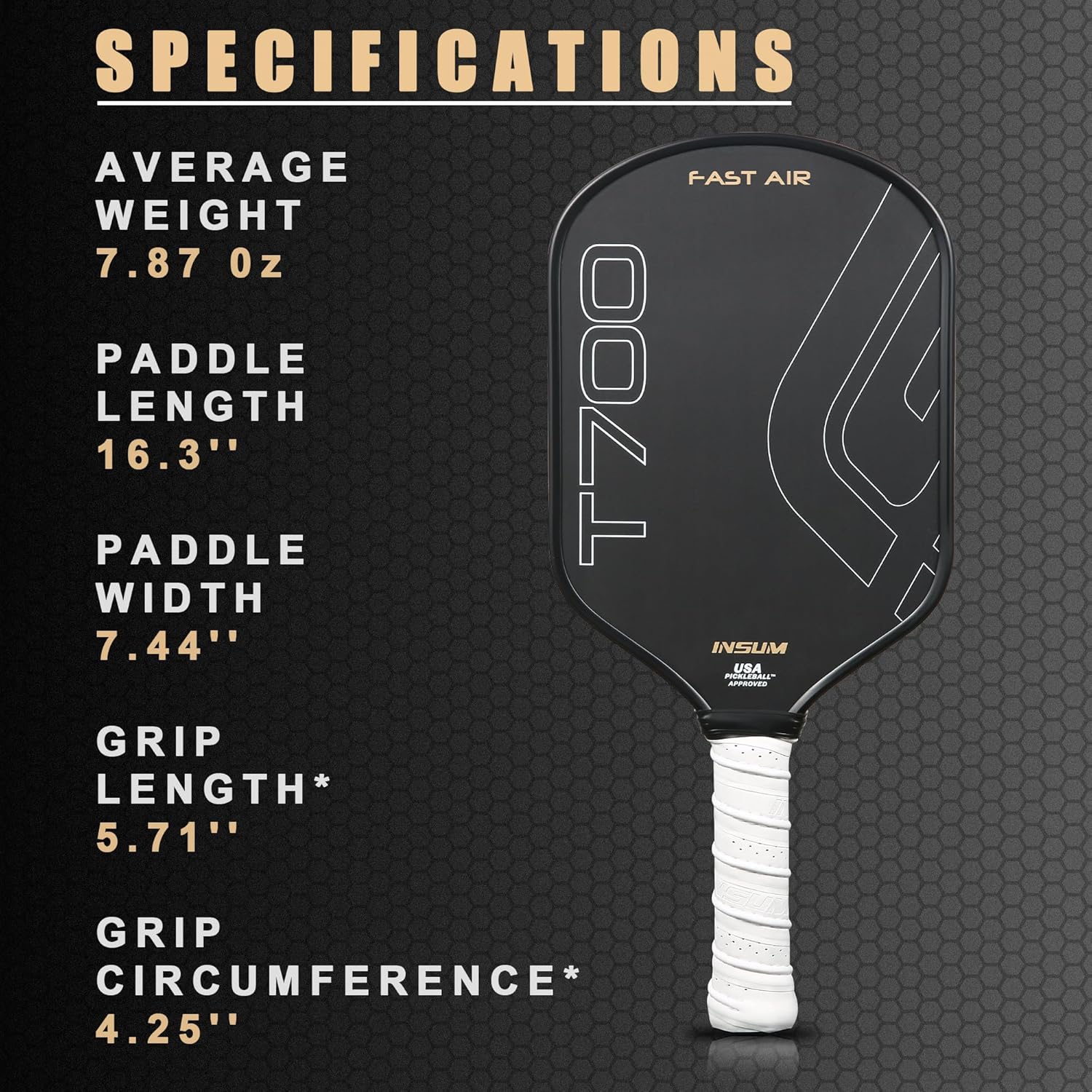 T700 Hybrid Pickleball Paddles – USAPA Approved, Elongated Handle  Toray T700 Raw Carbon Fiber  Foam Injected Walls  Thermoforming with Nomex Core