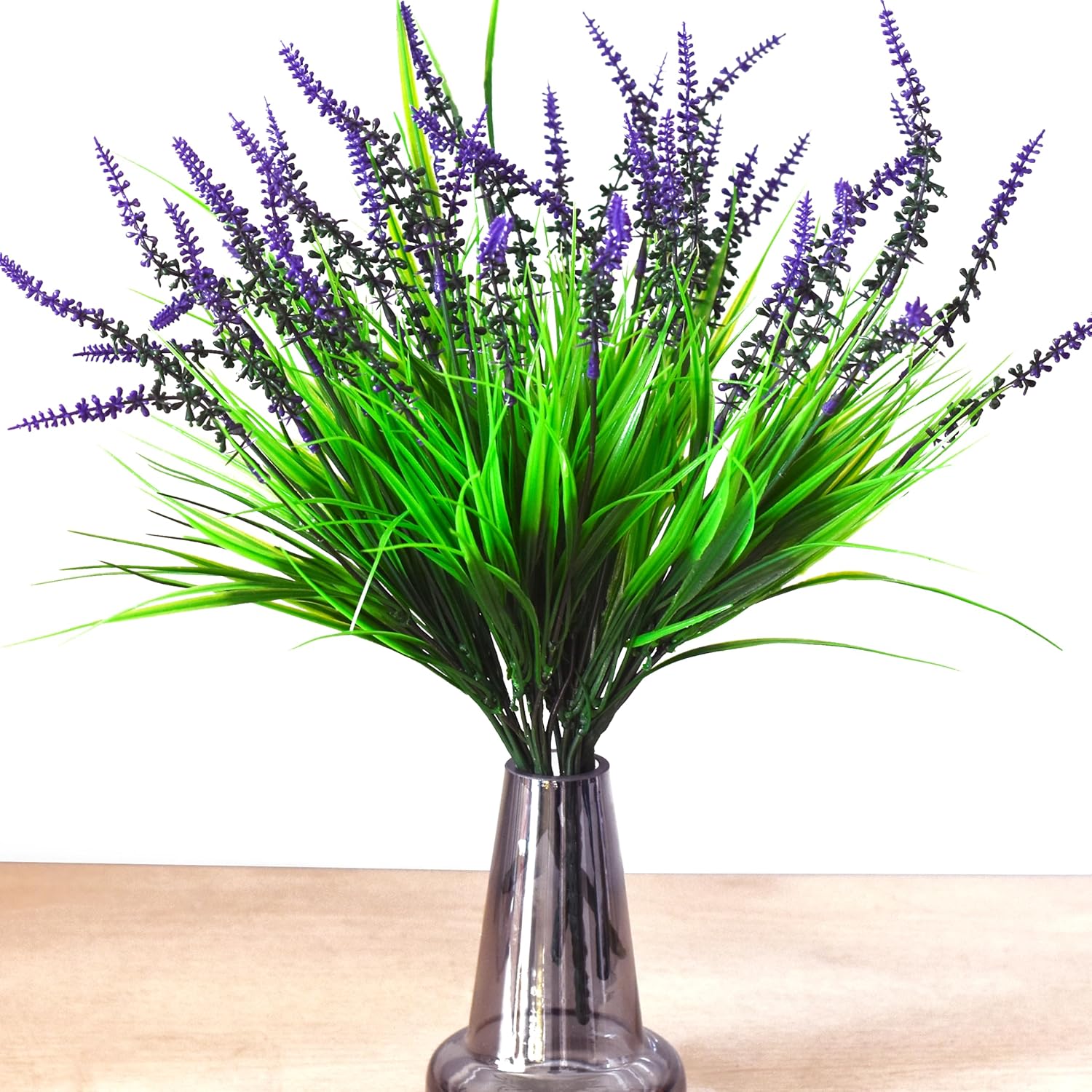 6 plantas artificiales para exteriores, hierba falsa de mono con flores, hierba con flores moradas, flores de imitación para decoración de ventana,